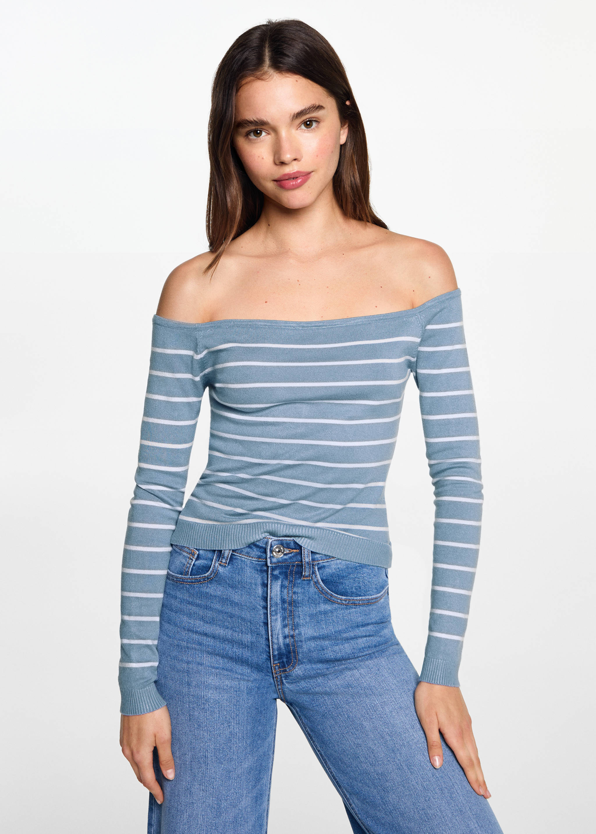 Striped boat-neck sweater - Medium plane