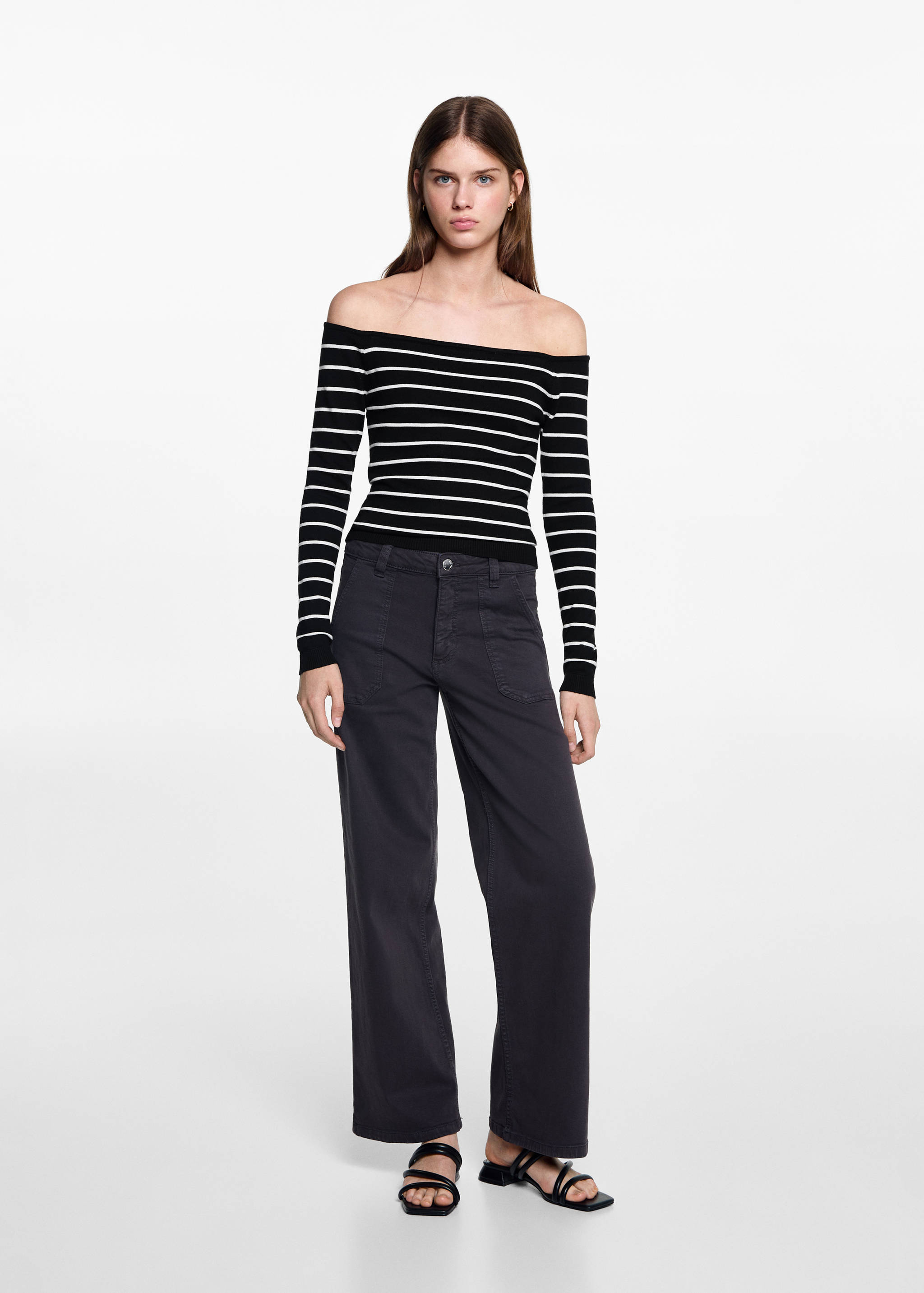Striped boat-neck sweater - General plane