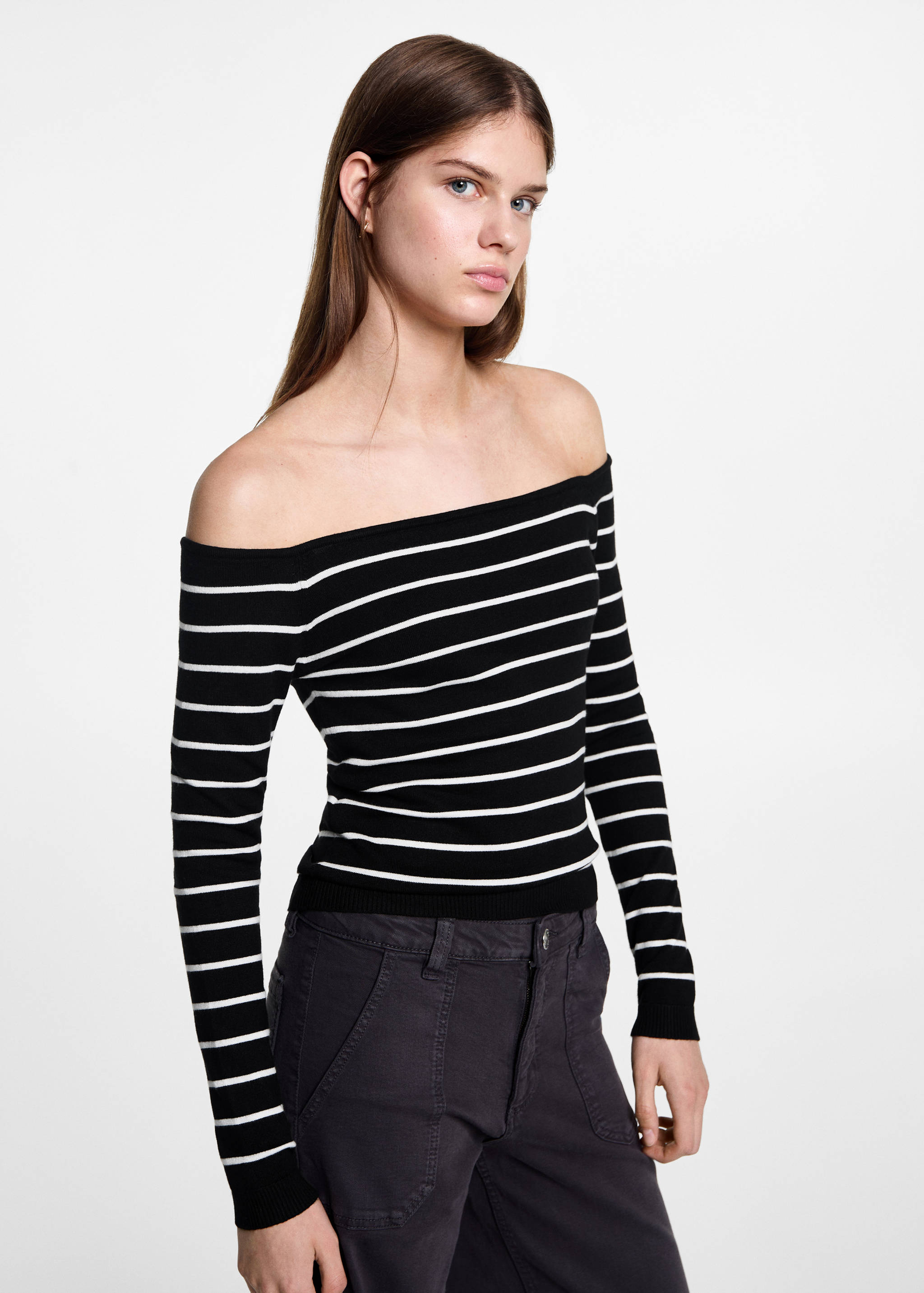 Striped boat-neck sweater - Medium plane