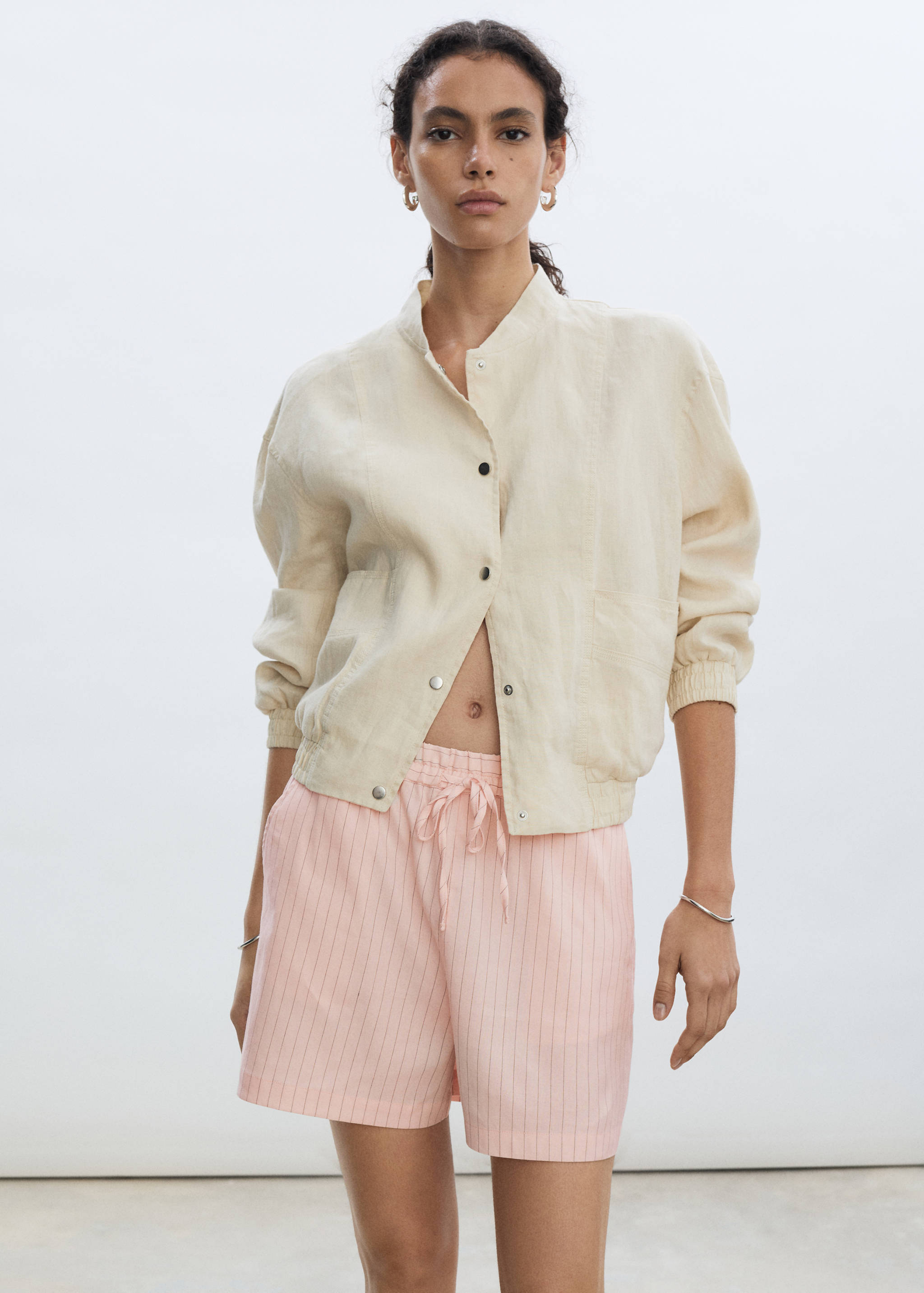 Striped linen shorts - Details of the article 1