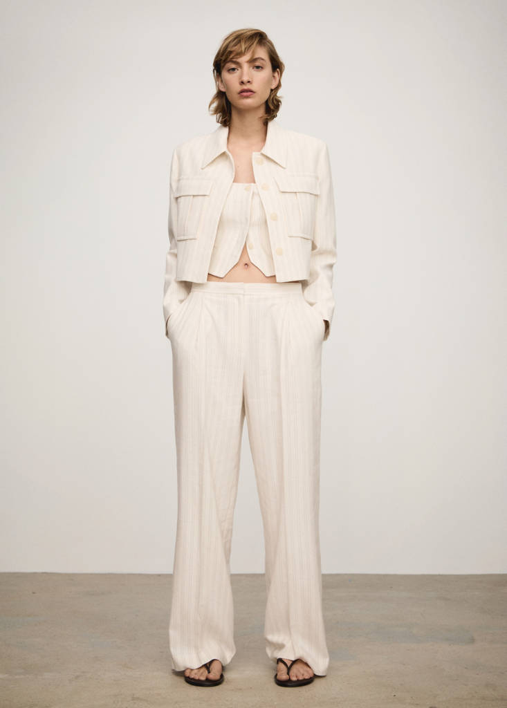 MANGO - Veste poches rayures écru - M