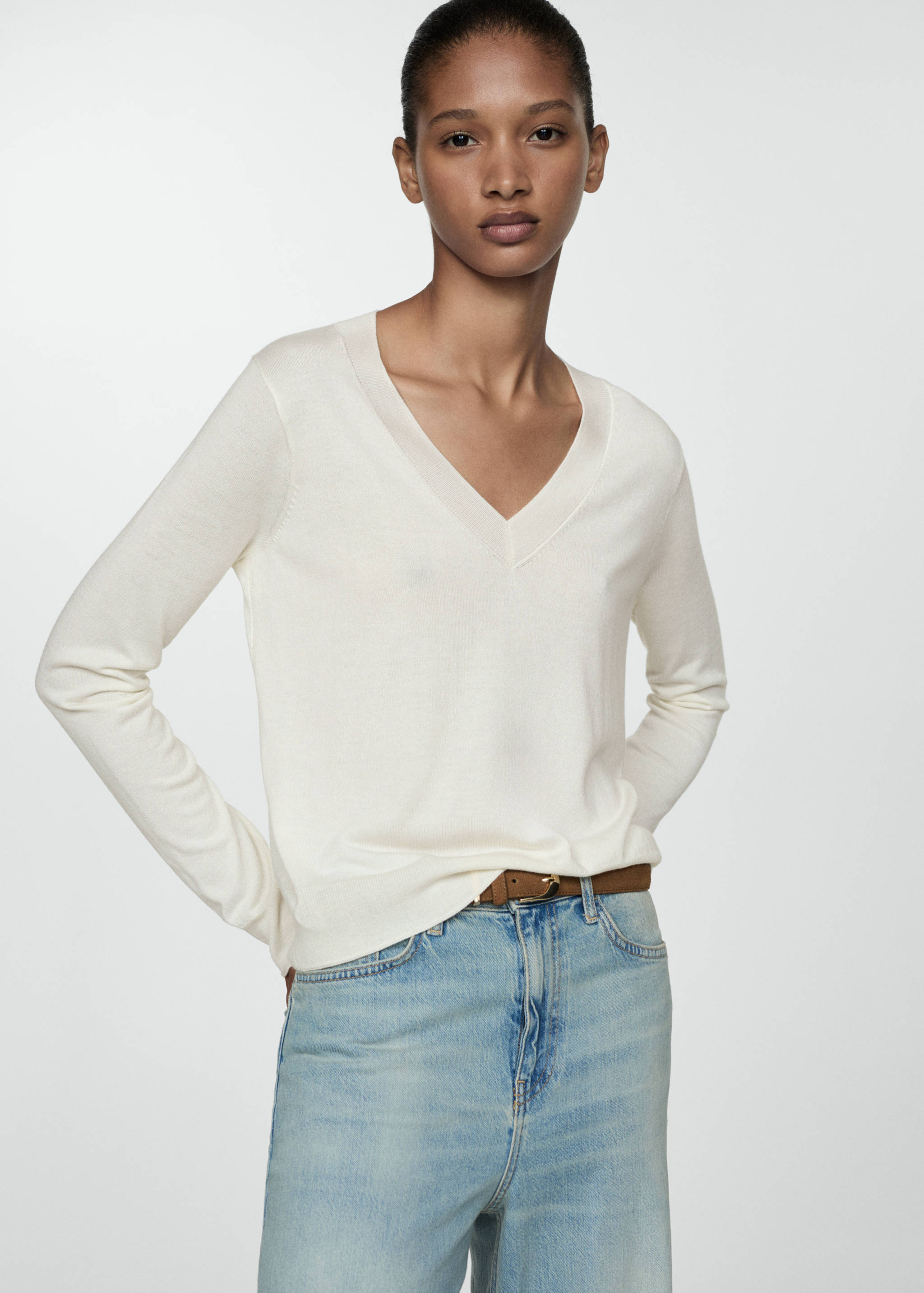 Pull-over maille fine col V - Plan moyen