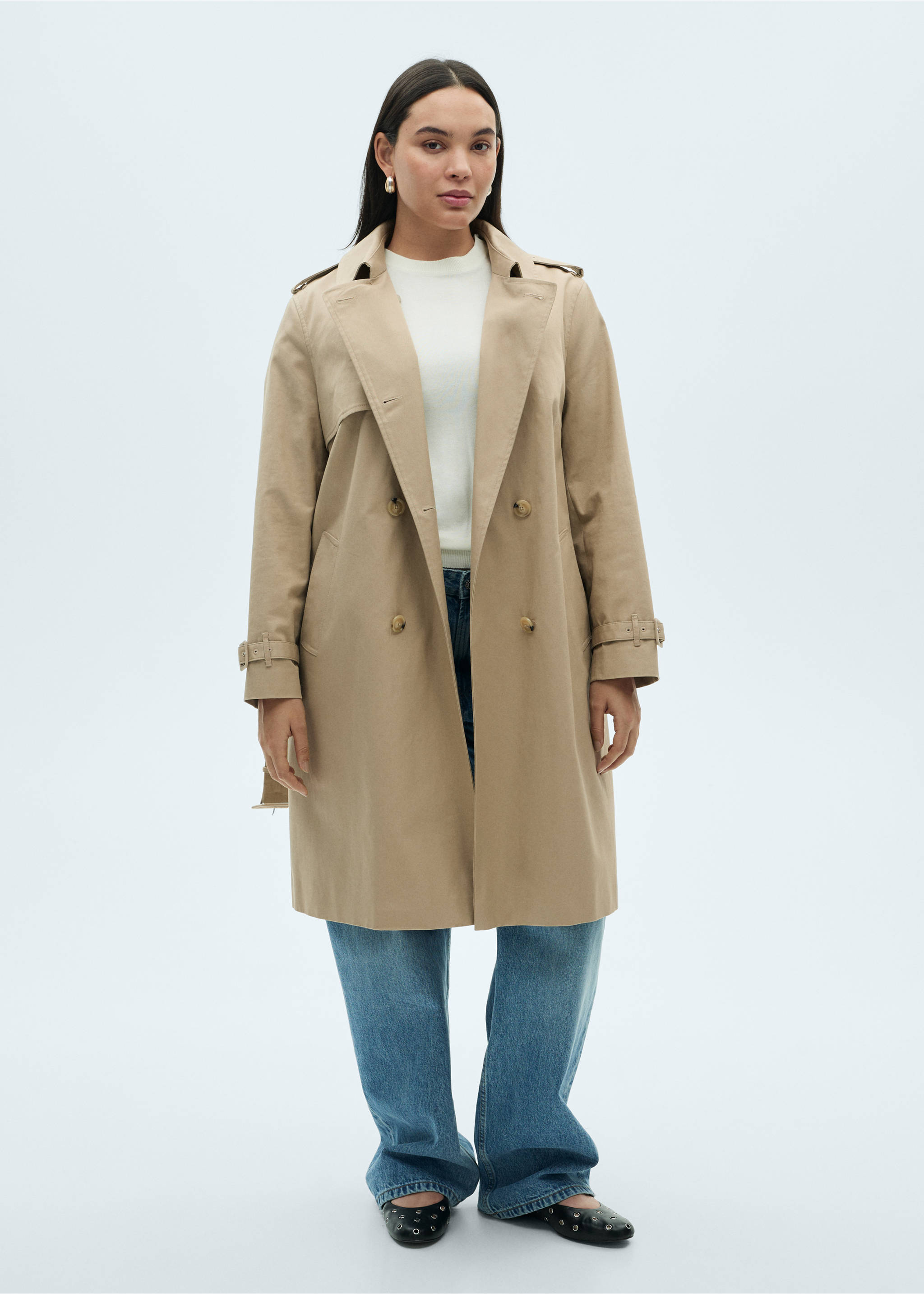 Classic trench coat with belt - Details of the article 3, Beige. Ref: 77054028-00.