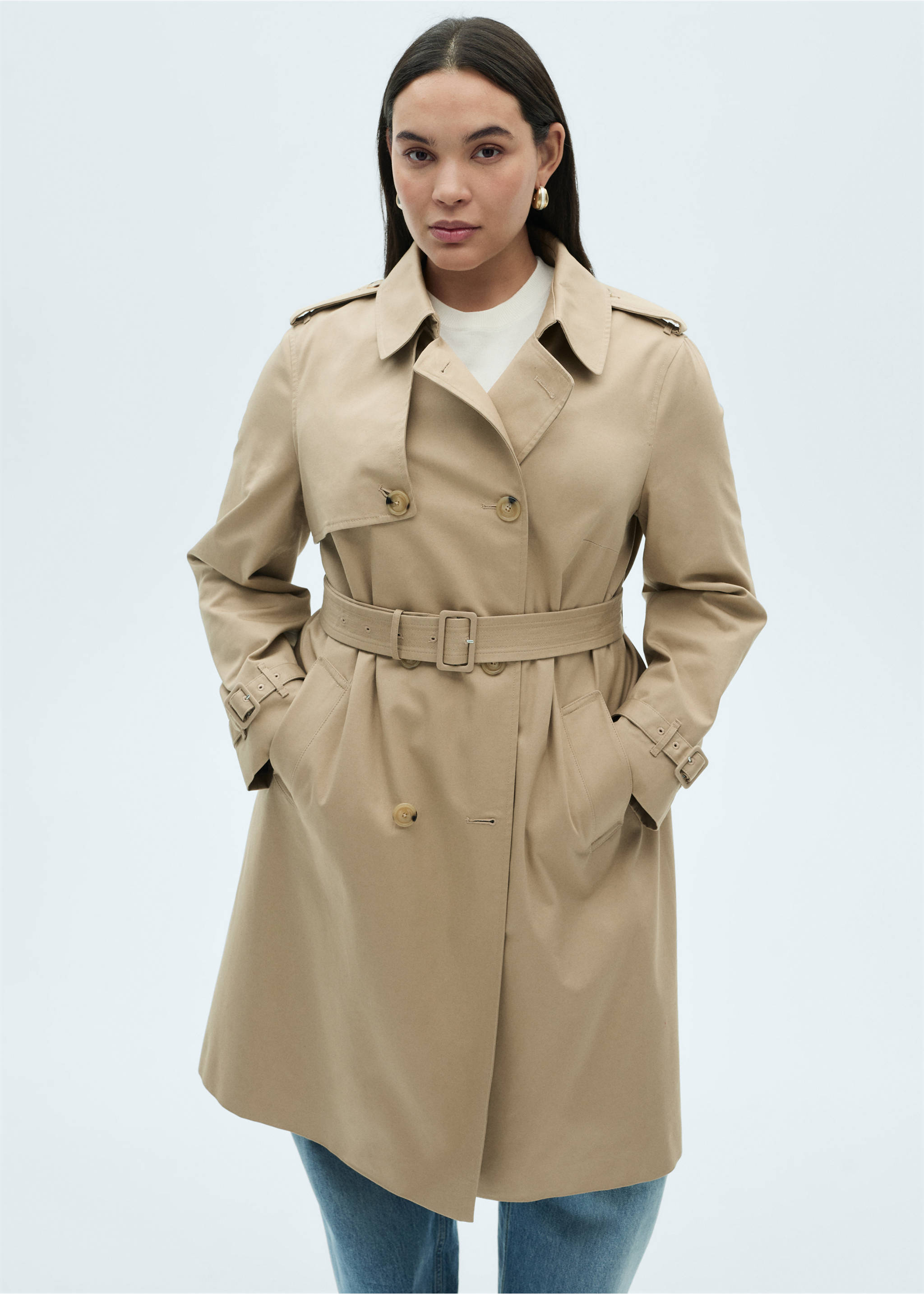 Classic trench coat with belt - Details of the article 5, Beige. Ref: 77054028-00.