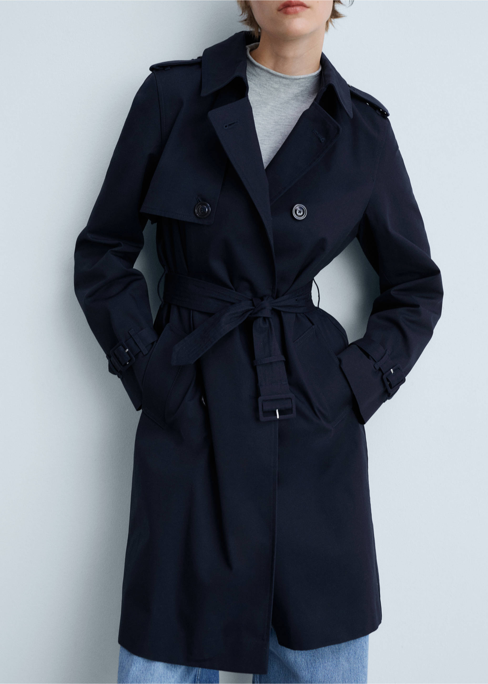 Classic trench coat with belt - Medium plane, Dark Navy. Ref: 77054028-00.
