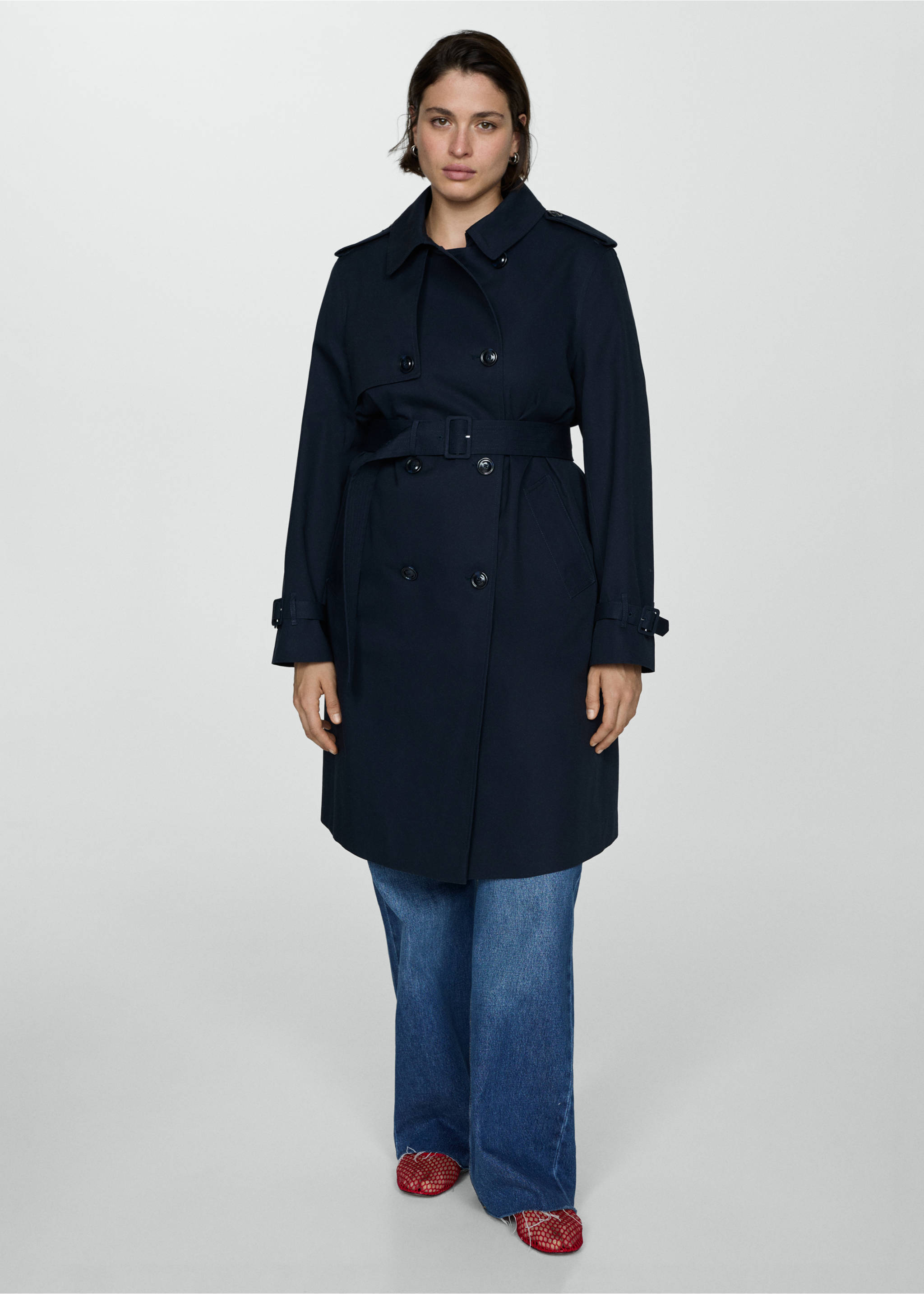 Classic trench coat with belt - Details of the article 3, Dark Navy. Ref: 77054028-00.