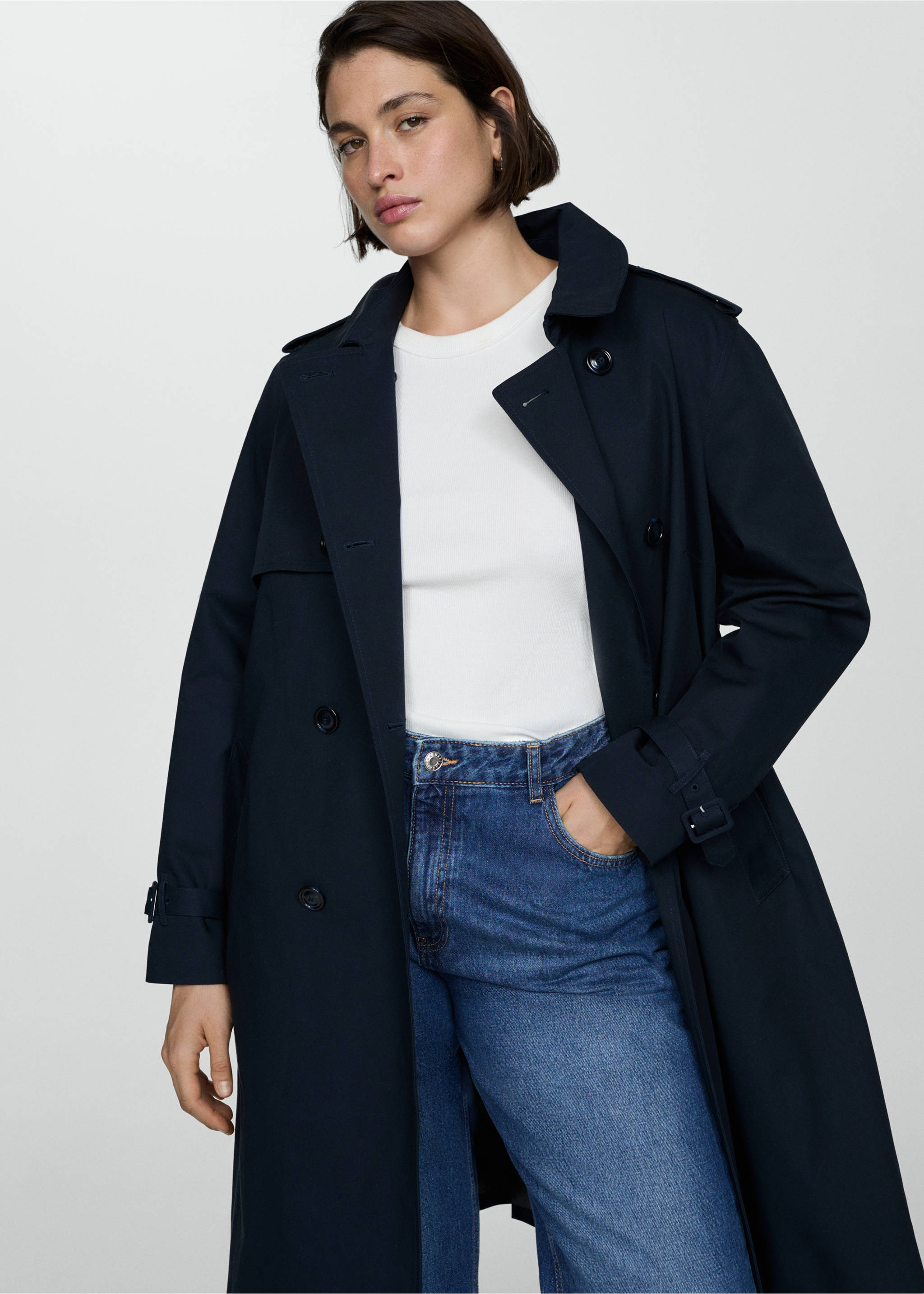 Classic trench coat with belt - Details of the article 5, Dark Navy. Ref: 77054028-00.