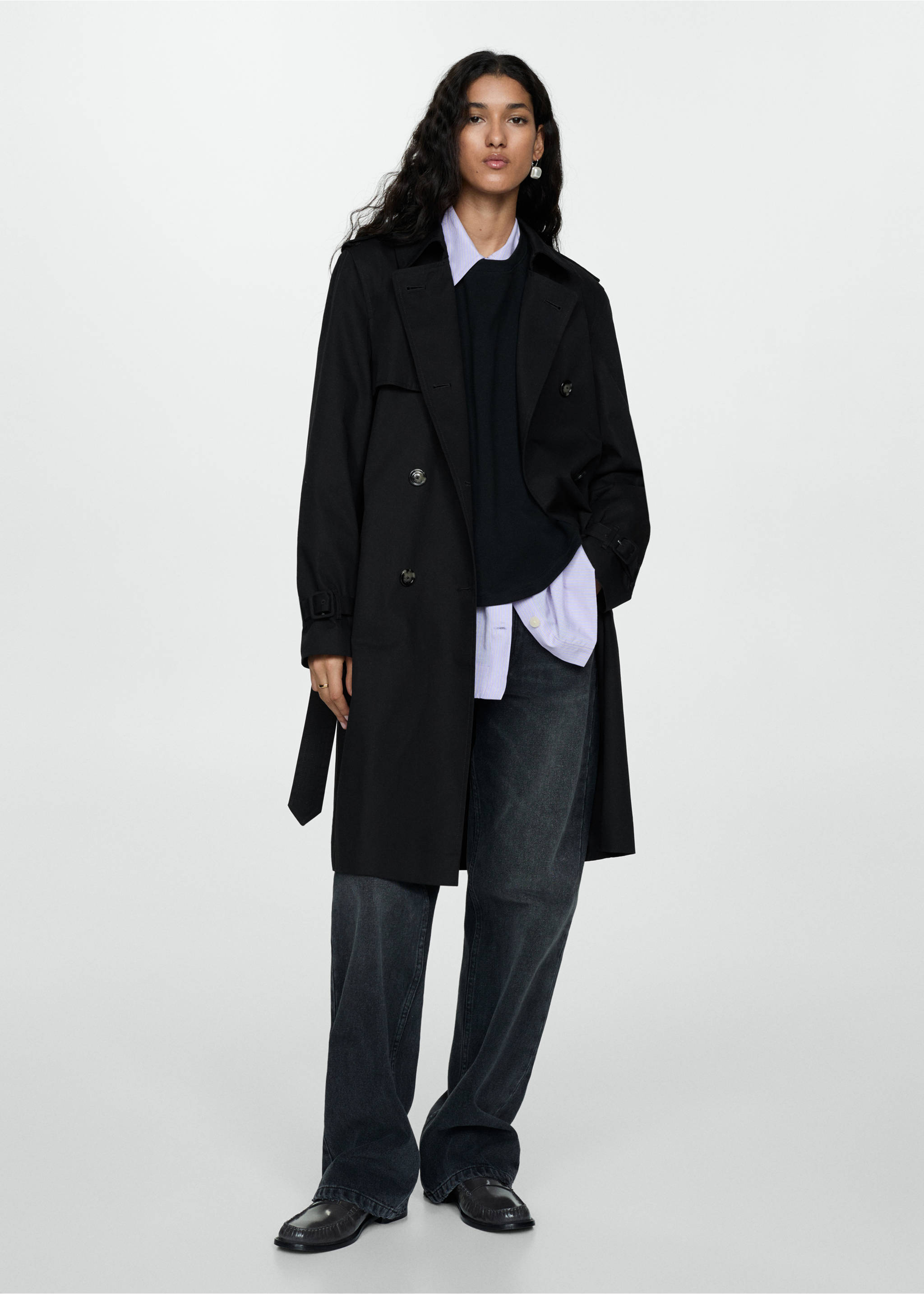 Classic trench coat with belt - General plane, Black. Ref: 77054028-00.