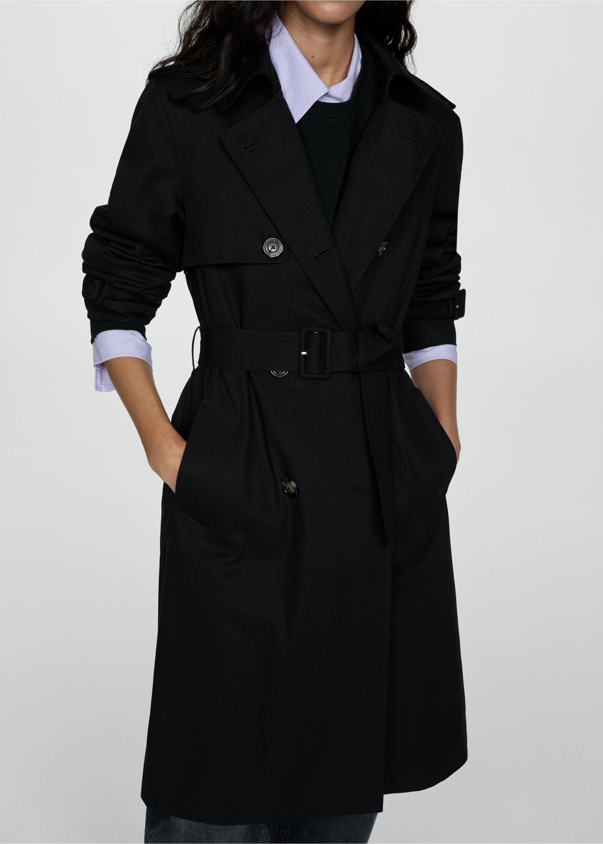 Classic trench coat with belt - Medium plane, Black. Ref: 77054028-00.