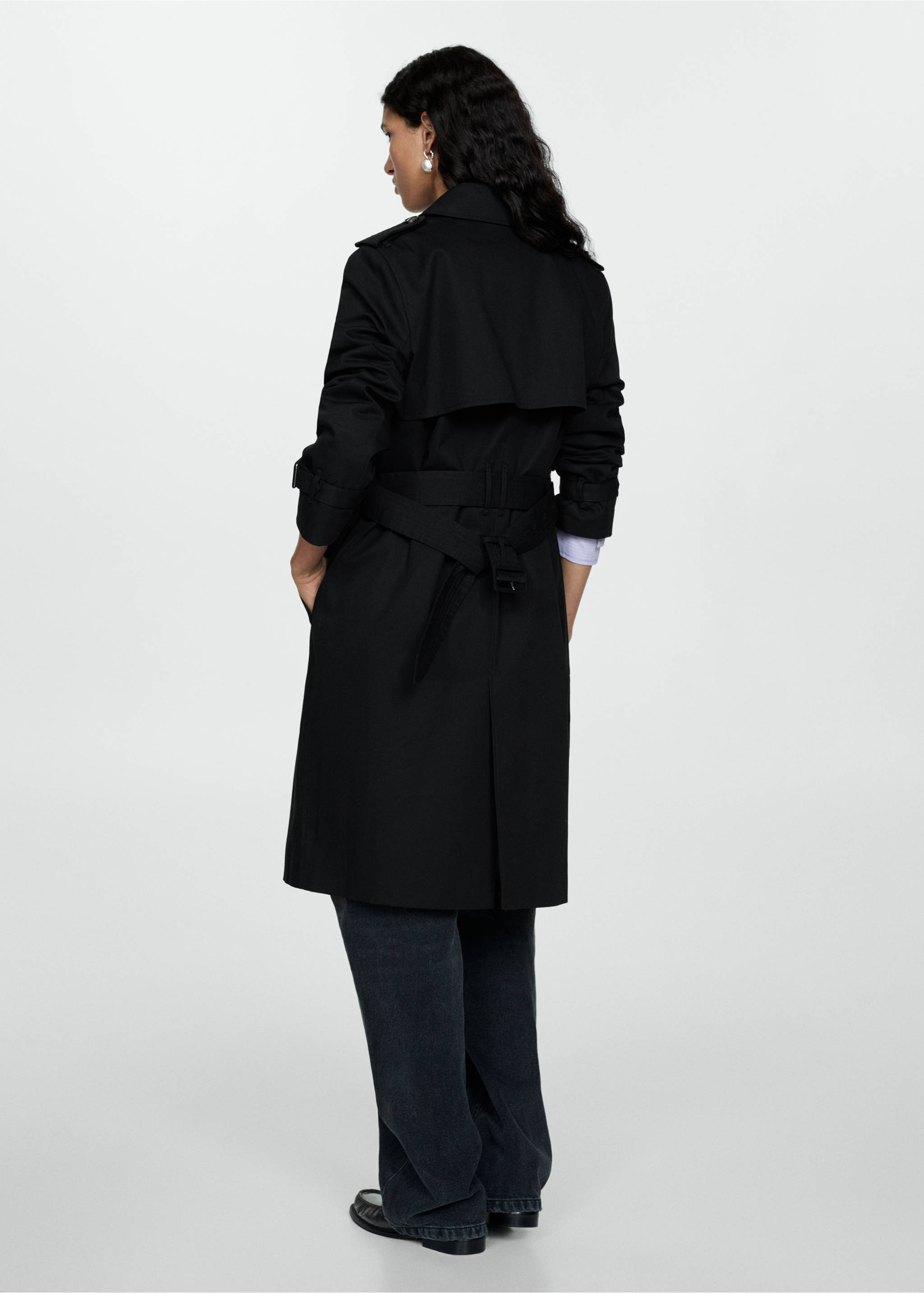 Classic trench coat with belt - Reverse of the article, Black. Ref: 77054028-00.