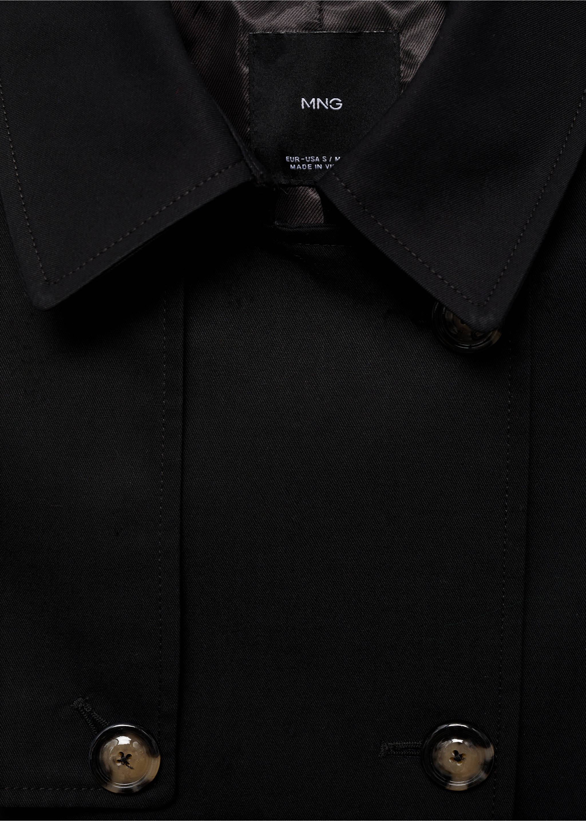 Classic trench coat with belt - Details of the article 8, Black. Ref: 77054028-00.