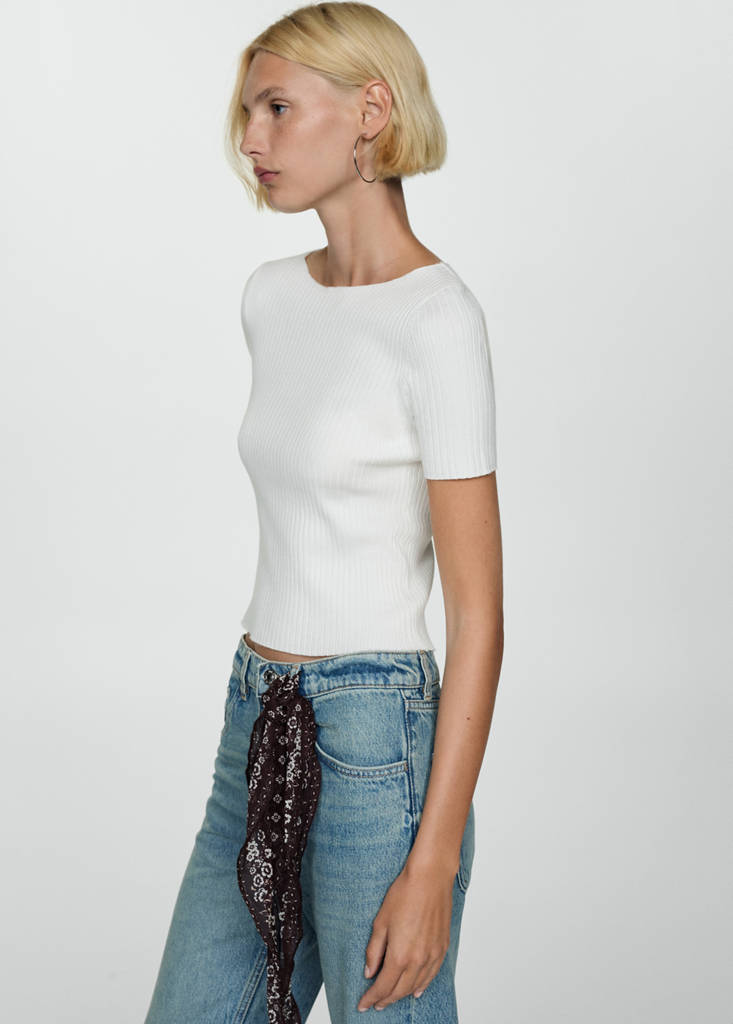 Short-sleeved fine-knit t-shirt — Off White