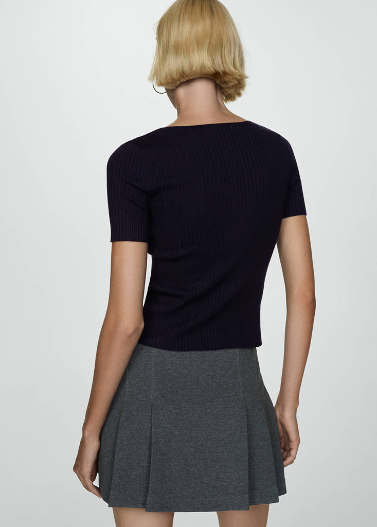 Short-sleeved fine-knit t-shirt — Dark Navy