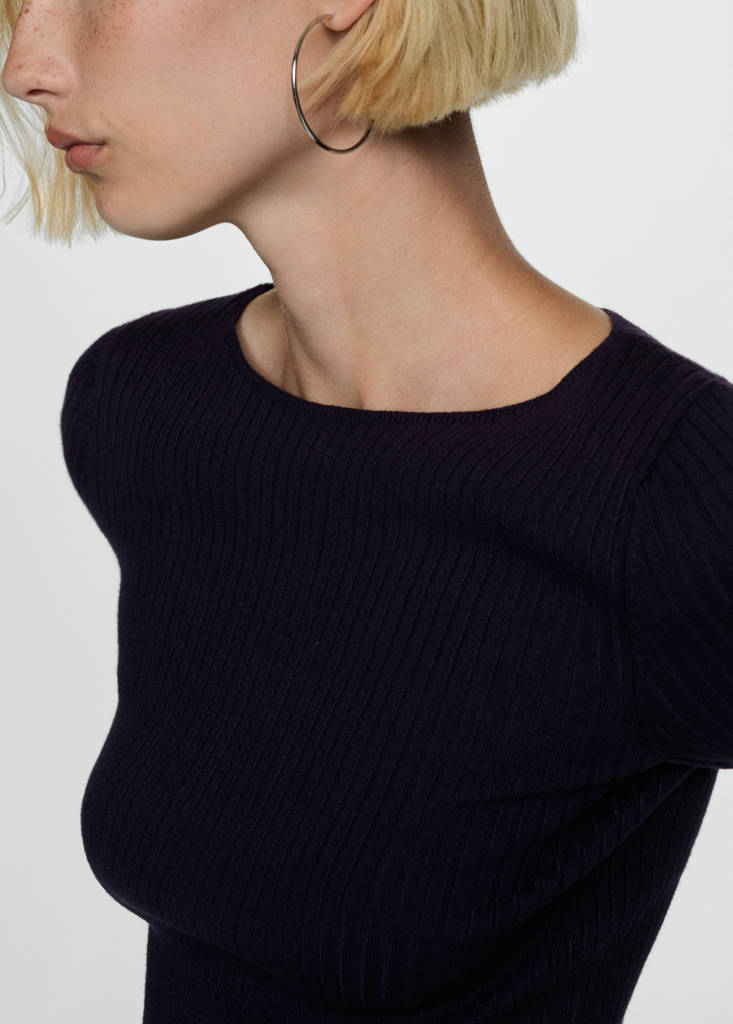 Short-sleeved fine-knit t-shirt — Dark Navy