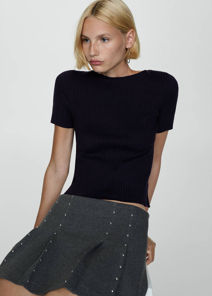 Short-sleeved fine-knit t-shirt — Dark Navy