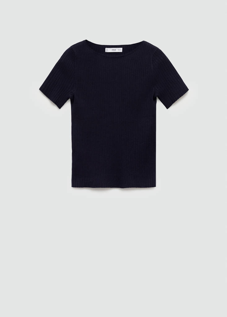 Short-sleeved fine-knit t-shirt — Dark Navy