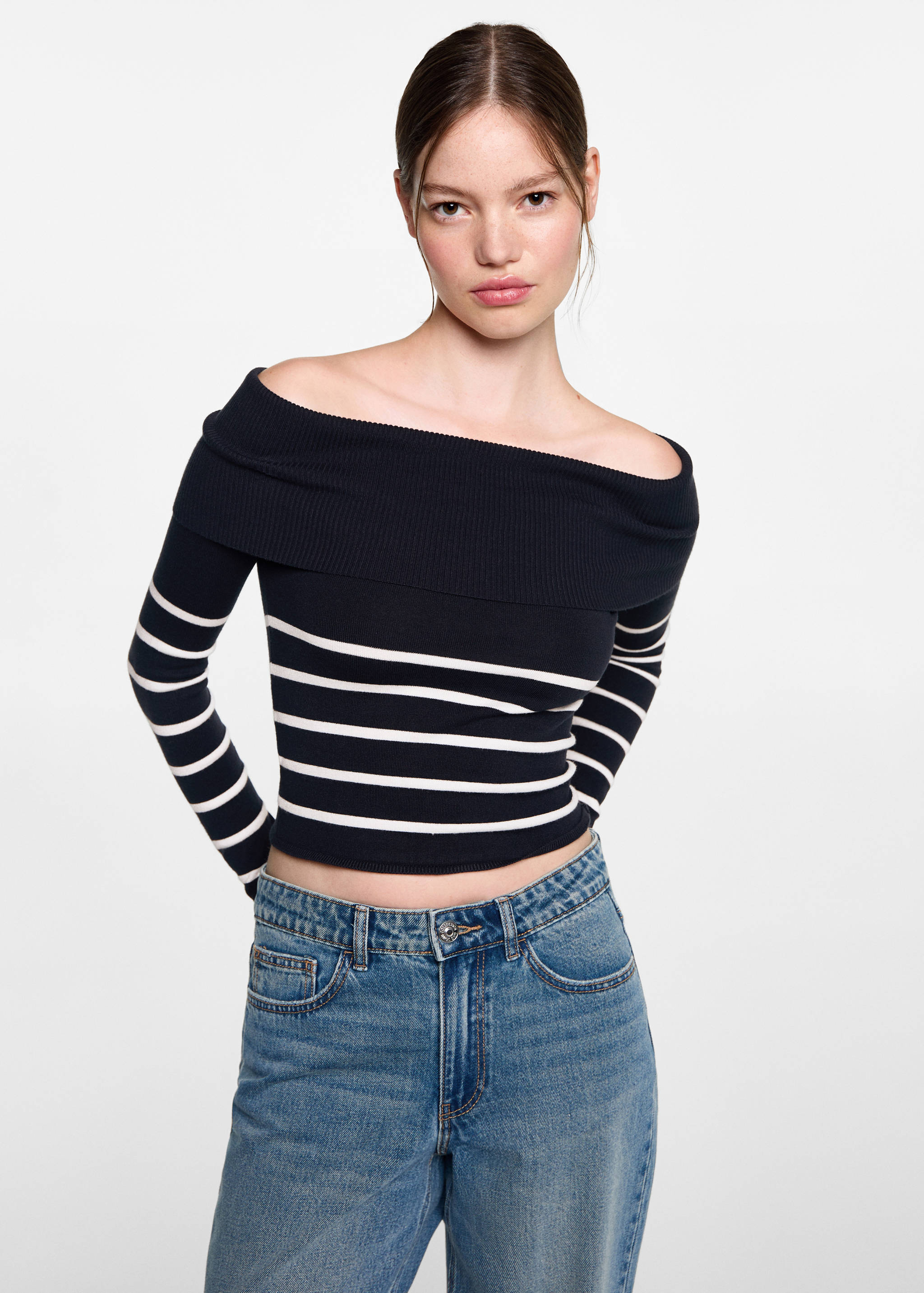 Open-shoulder striped sweater - Medium plane