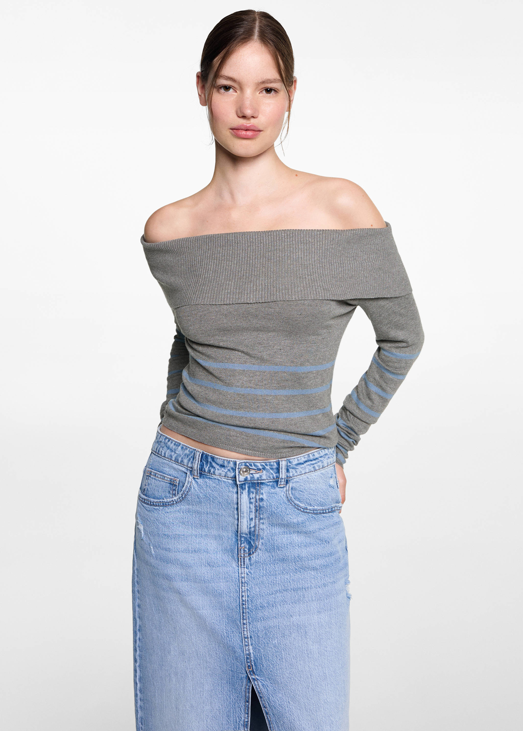 Open-shoulder striped sweater - Medium plane