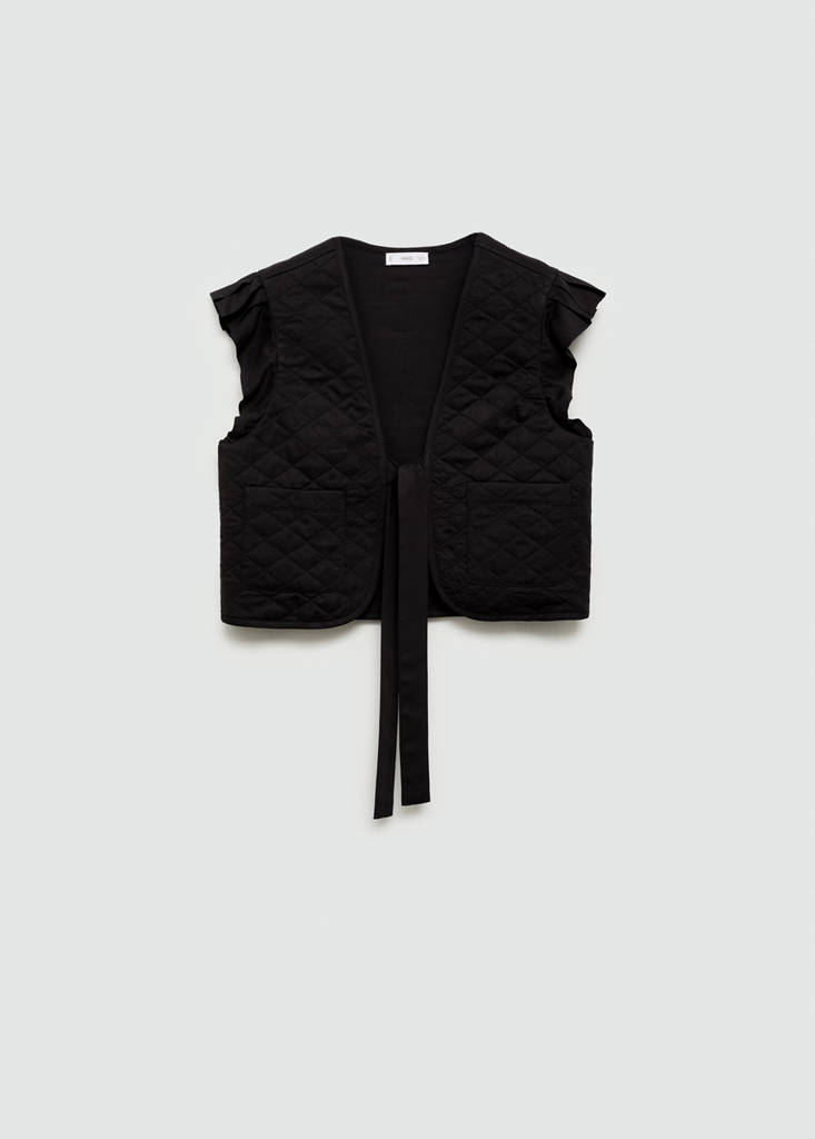 Quilted gilet with pleat — Black