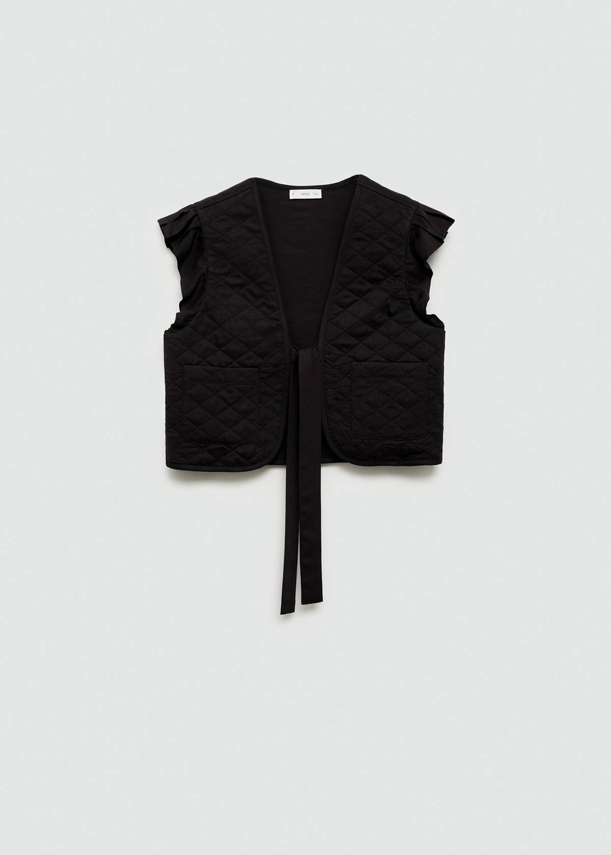 Quilted gilet with pleat — Black