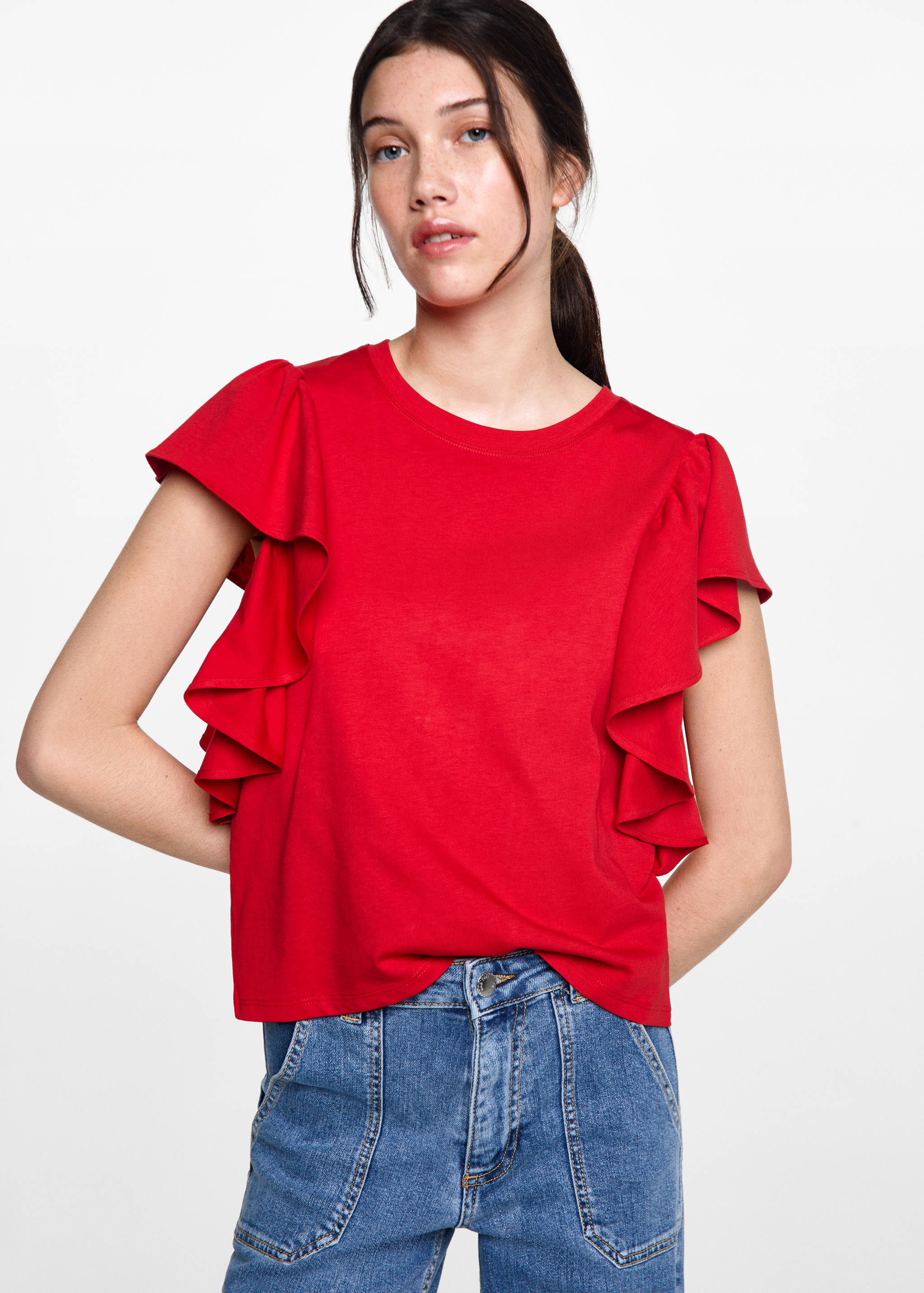 T-shirt en coton à volants - Plan moyen