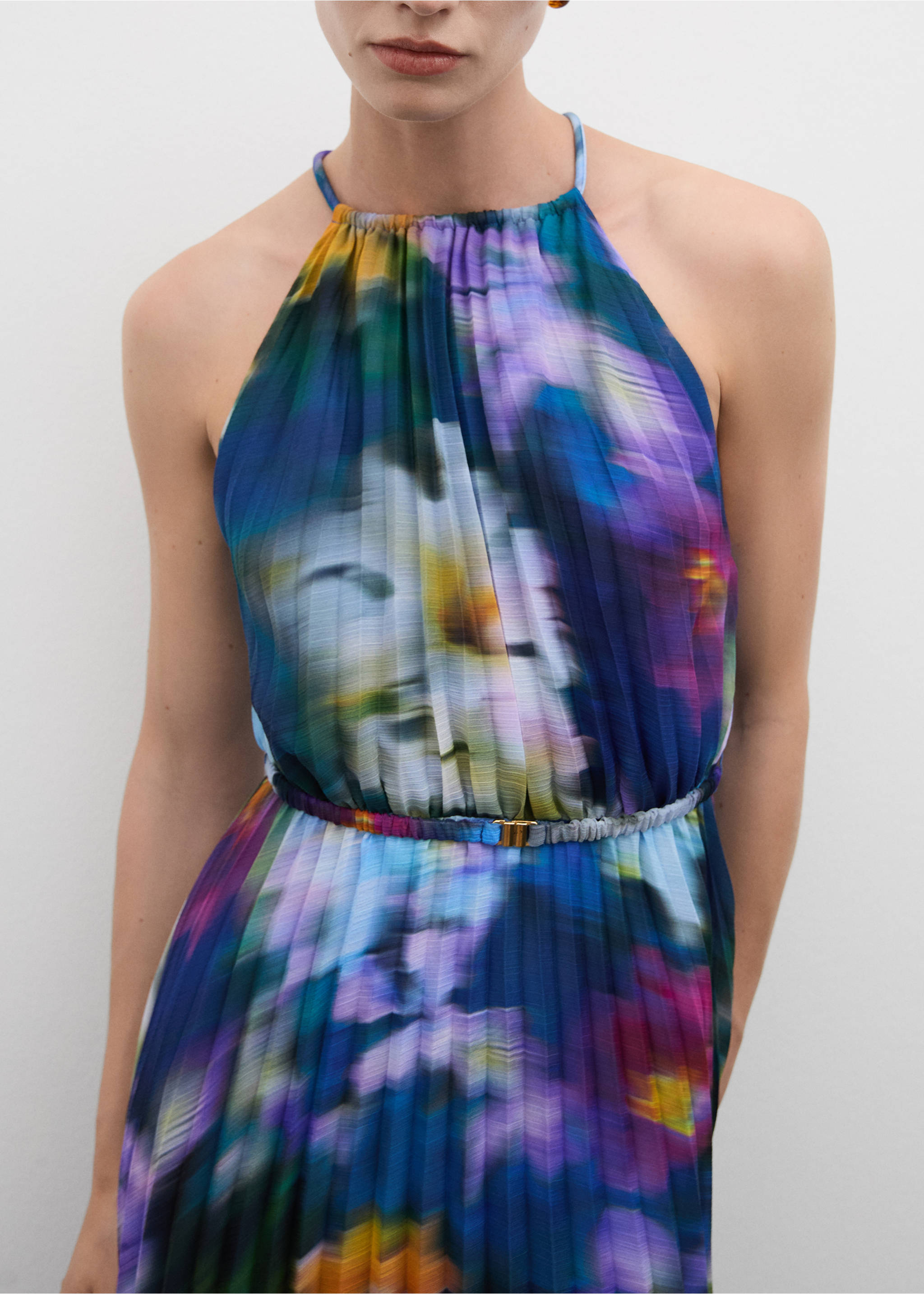 Vestido plisado estampado - Plano medio, Azul. Ref: 77054068-00.