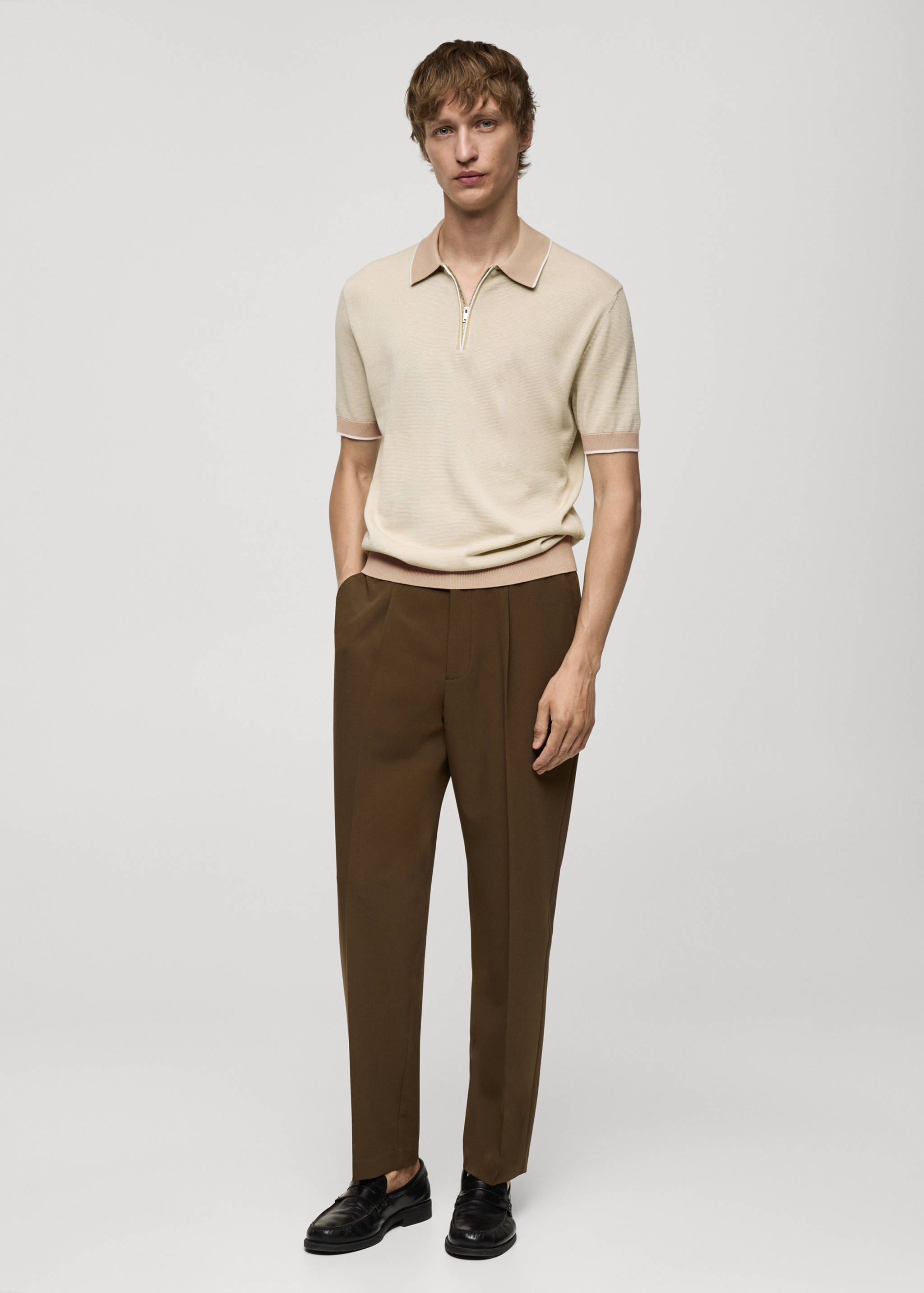 Cotton-knit polo shirt with zip - General plane