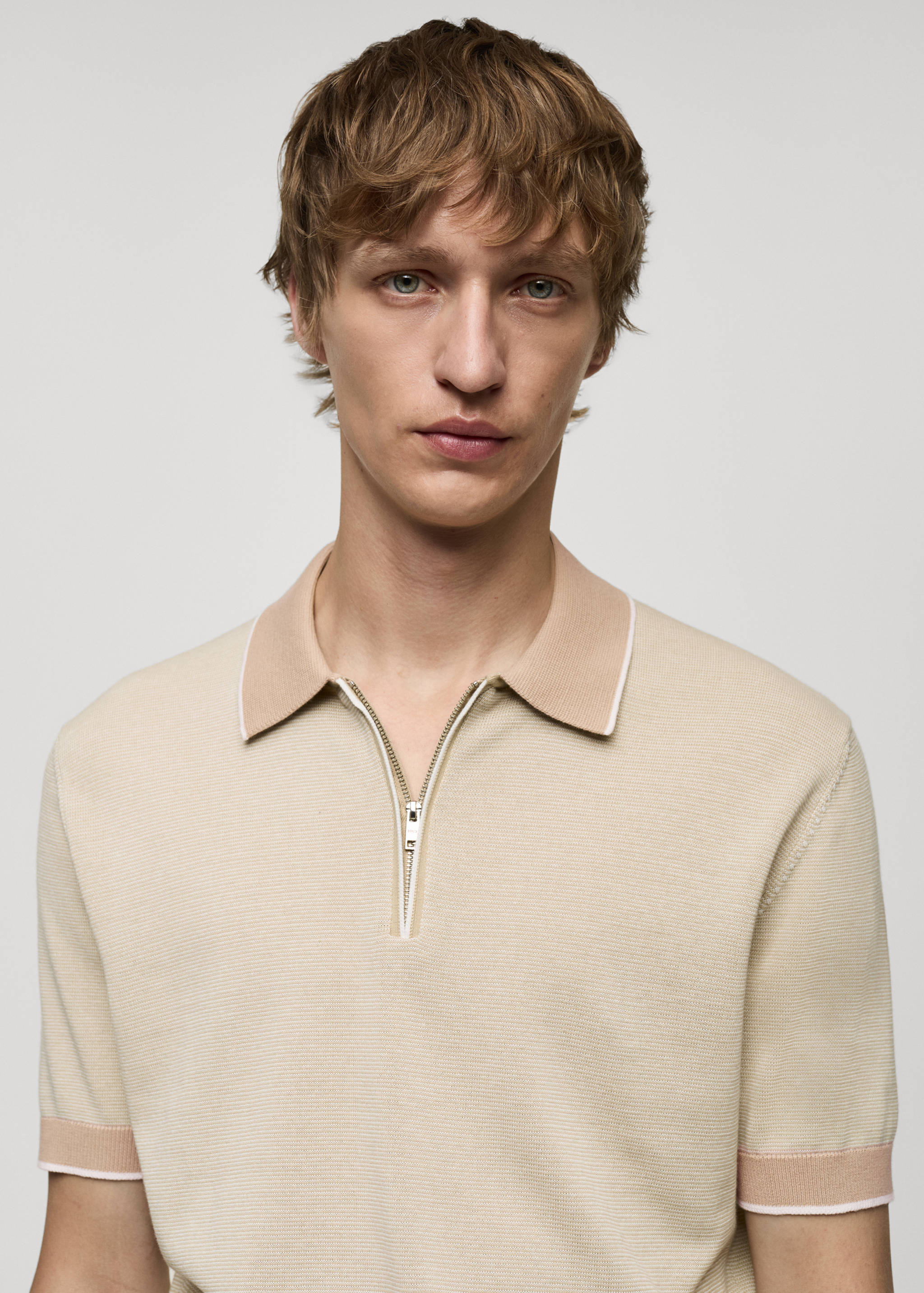 Cotton-knit polo shirt with zip - Details of the article 1