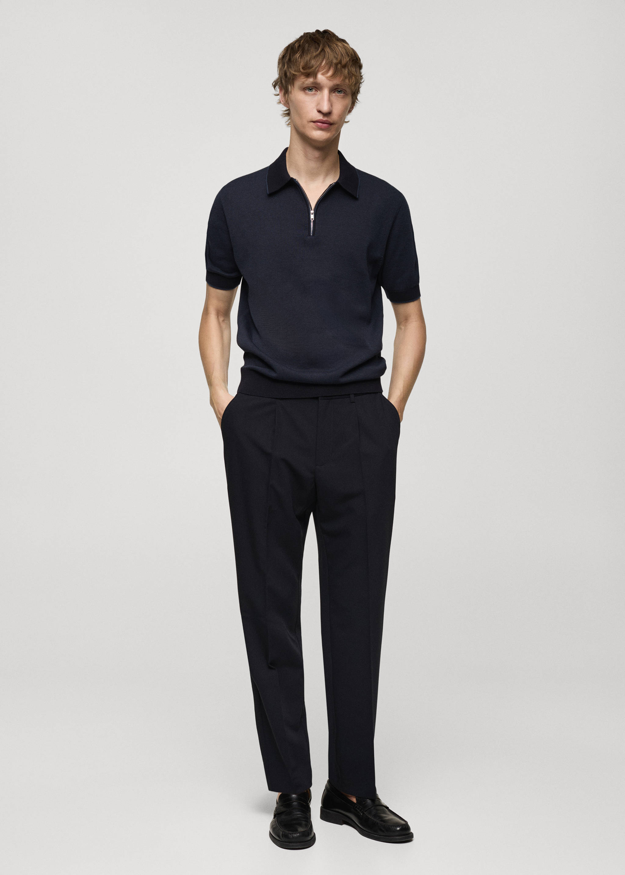 Cotton-knit polo shirt with zip - General plane