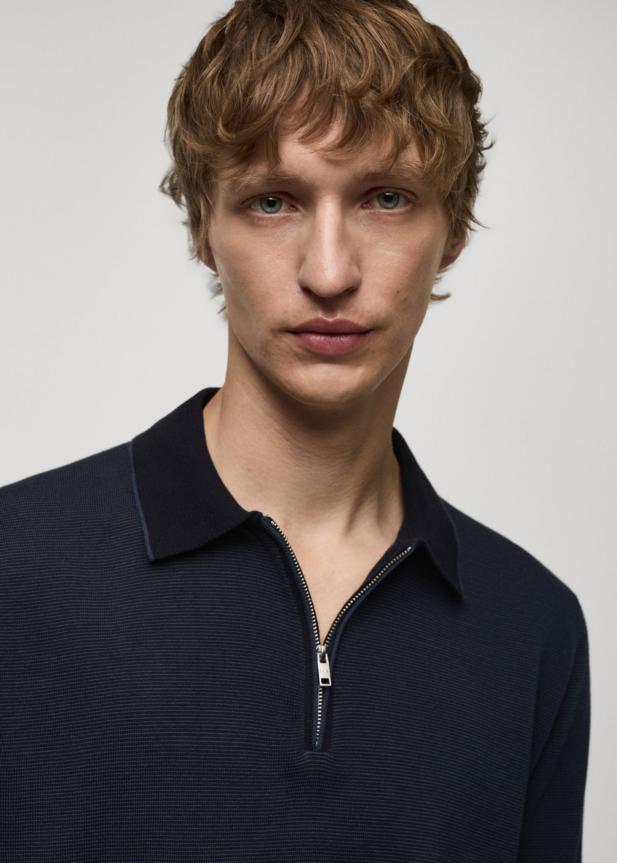 Cotton-knit polo shirt with zip - Details of the article 1