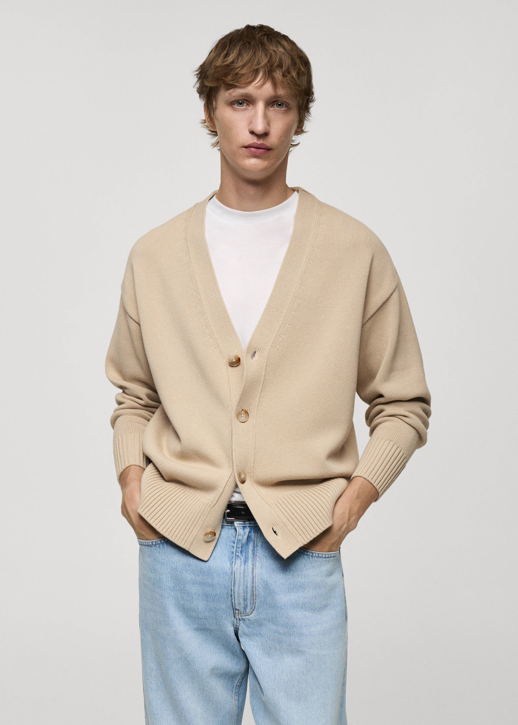 Knitted cotton cardigan with buttons - Medium plane