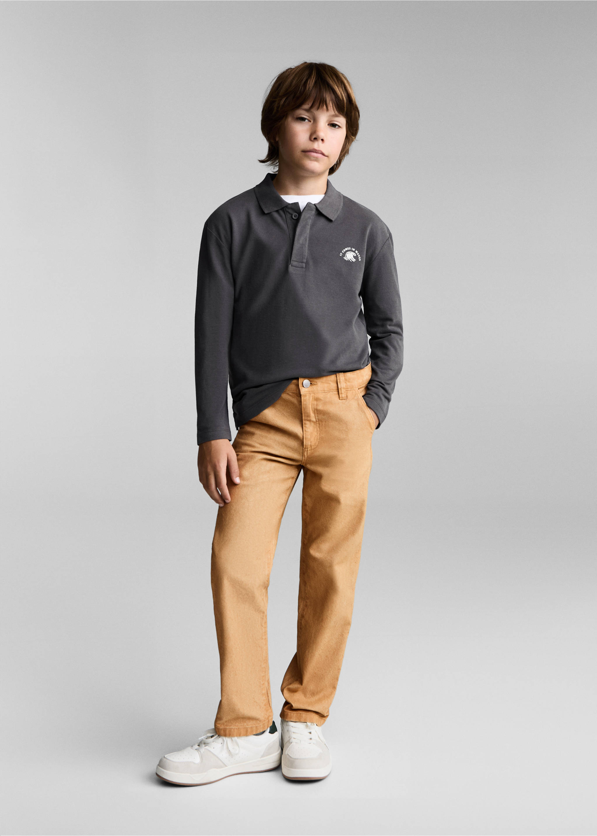 Polo shirt with embroidered detail - General plane, Charcoal. Ref: 77054764-00.