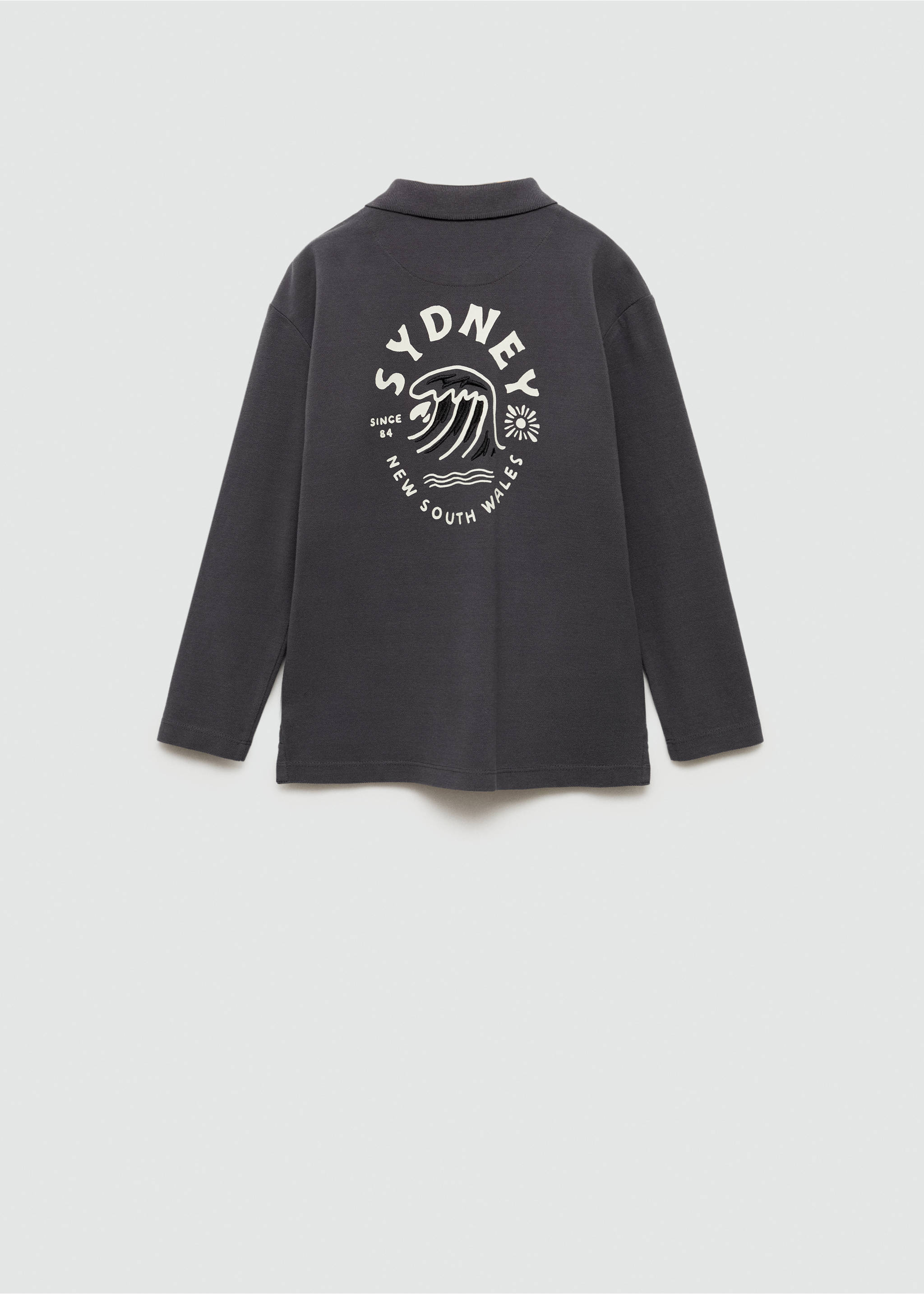 Polo shirt with embroidered detail - Reverse of the article, Charcoal. Ref: 77054764-00.