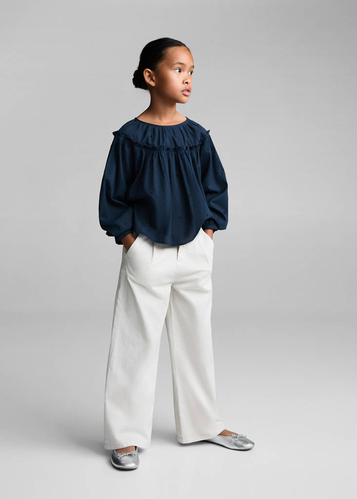 MANGO KIDS - Blouse à pois brodés bleu marine foncé - 9 - Fille