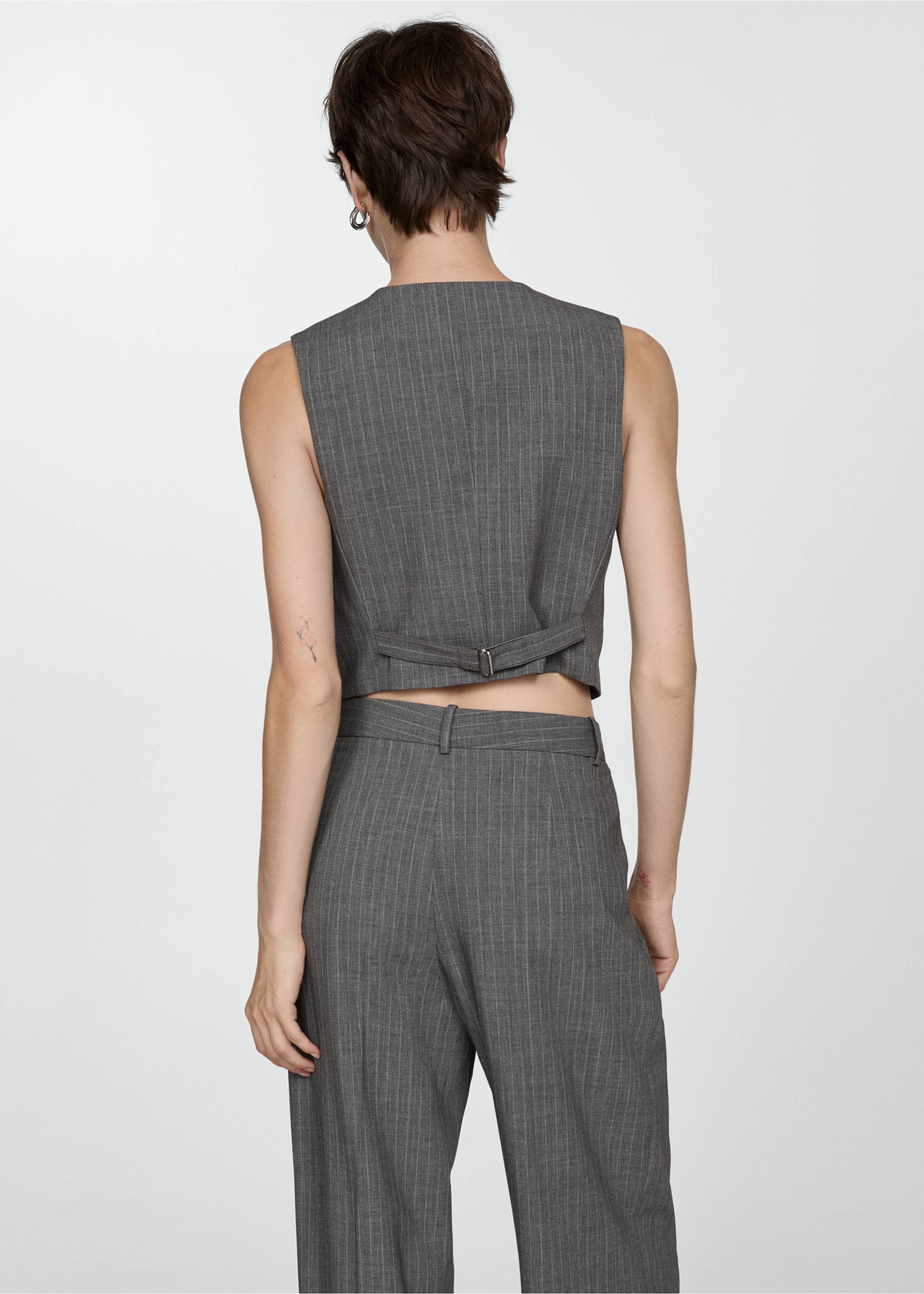 Pinstriped suit waistcoat - Reverse of the article, Grey. Ref: 77054766-00.