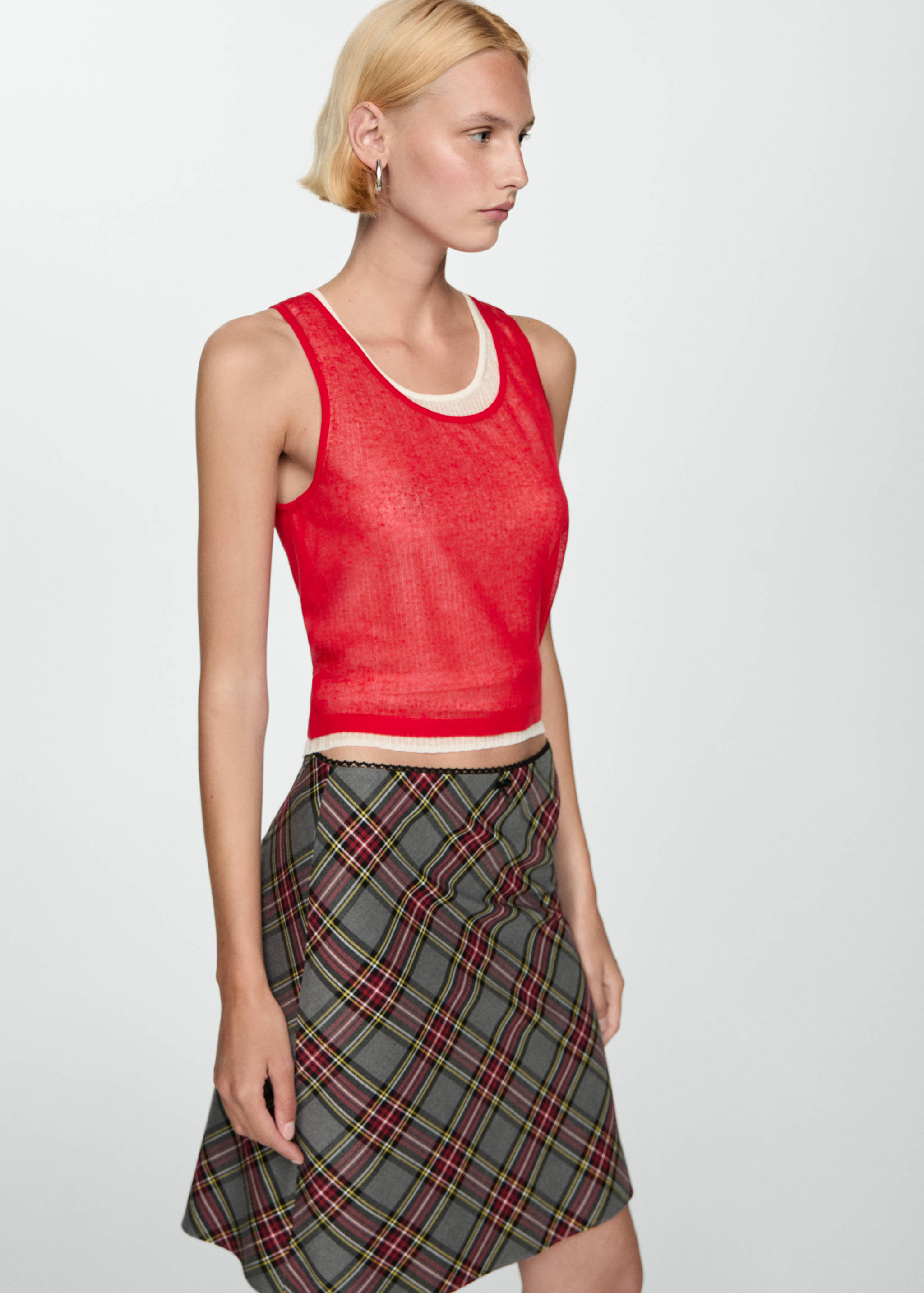 Check skirt with lace finish - Details of the article 1