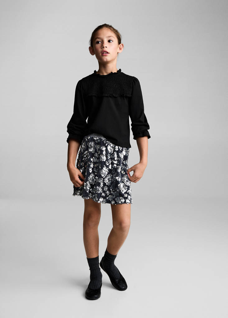 MANGO KIDS - T-shirt détails froncés noir - 5-6 ans - Fille