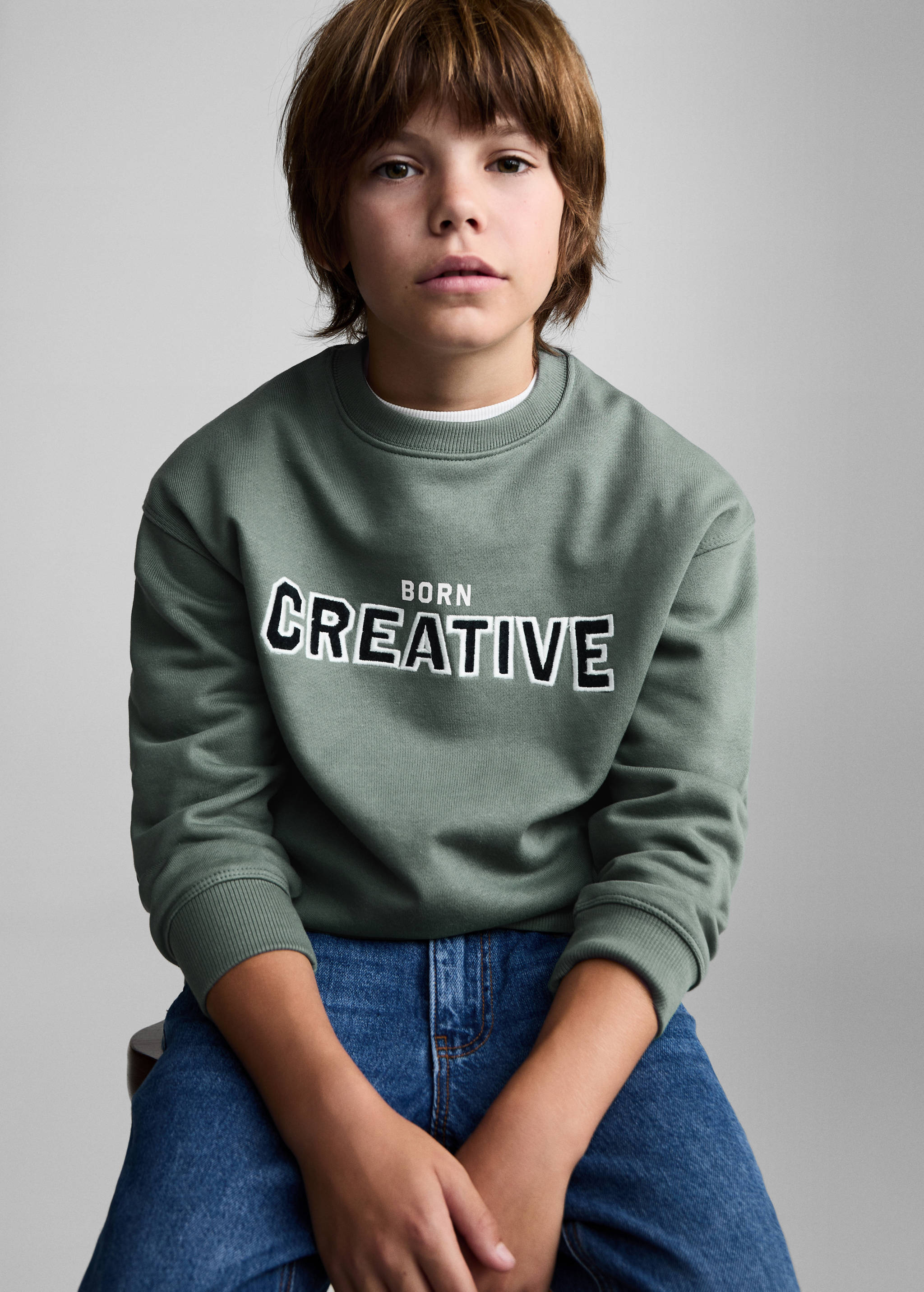 Sudadera algodón detalle bordado - Plano medio