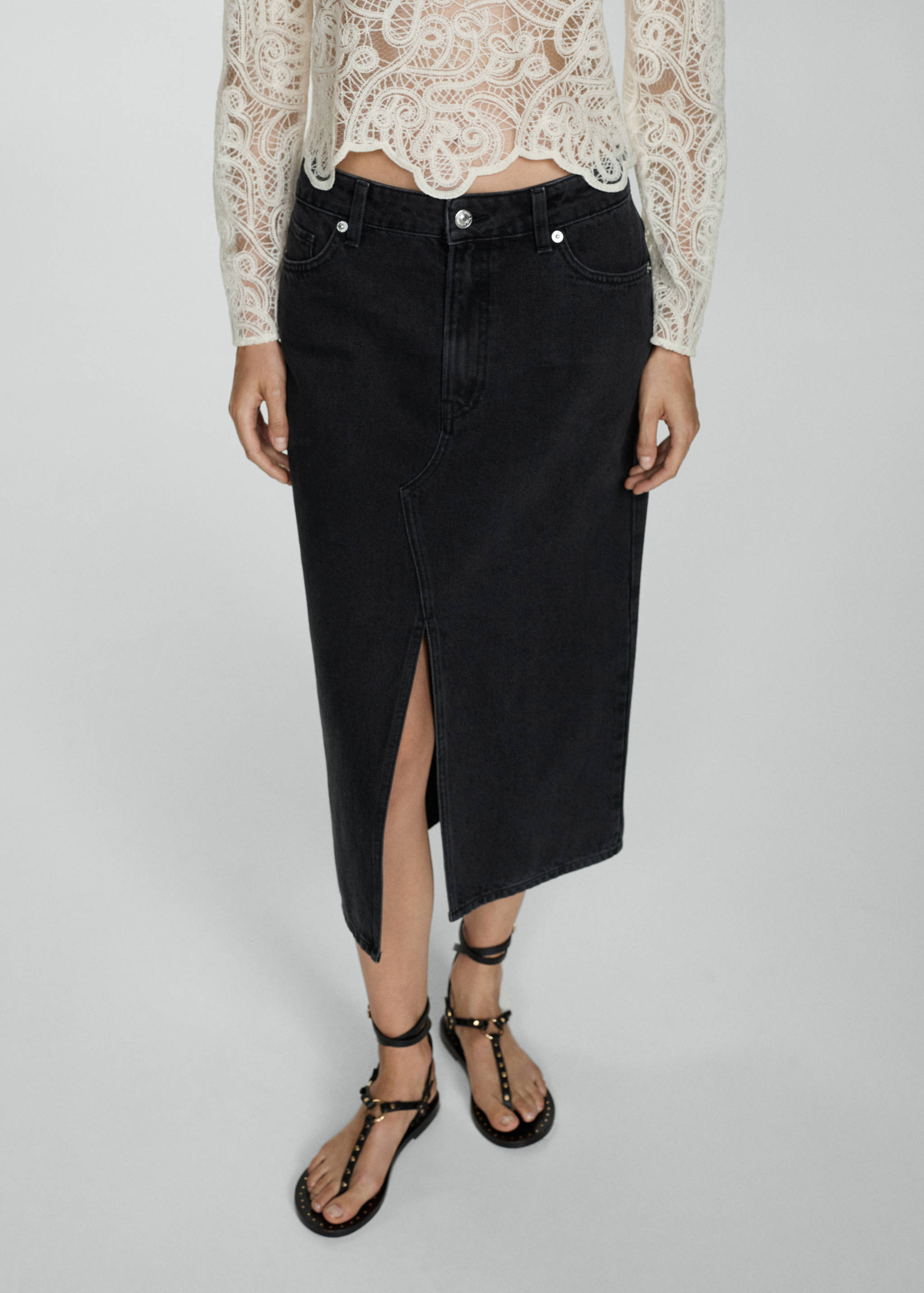 Denim midi-skirt - Medium plane