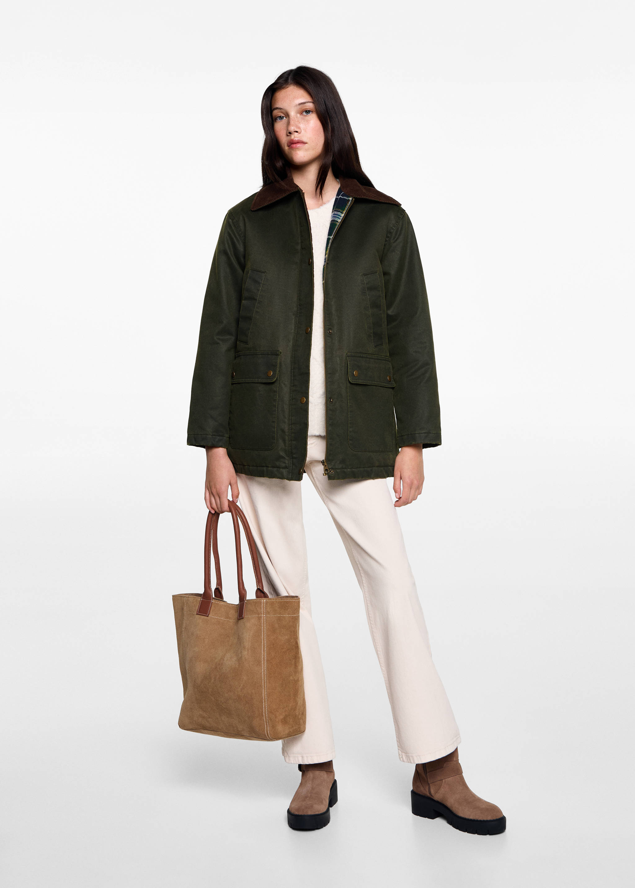 Long waxed-effect parka - General plane