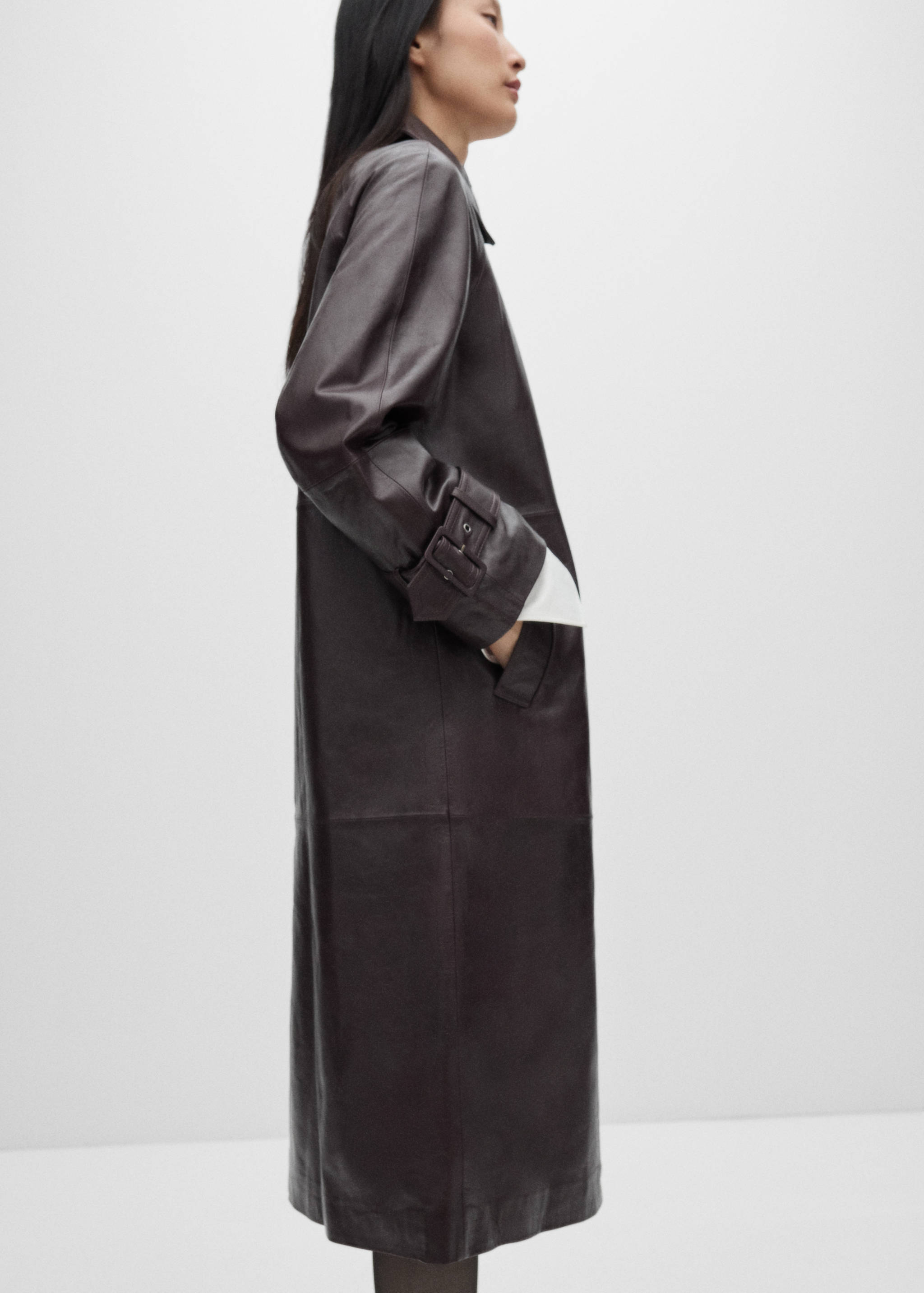 超大版型100%皮革大衣 - null