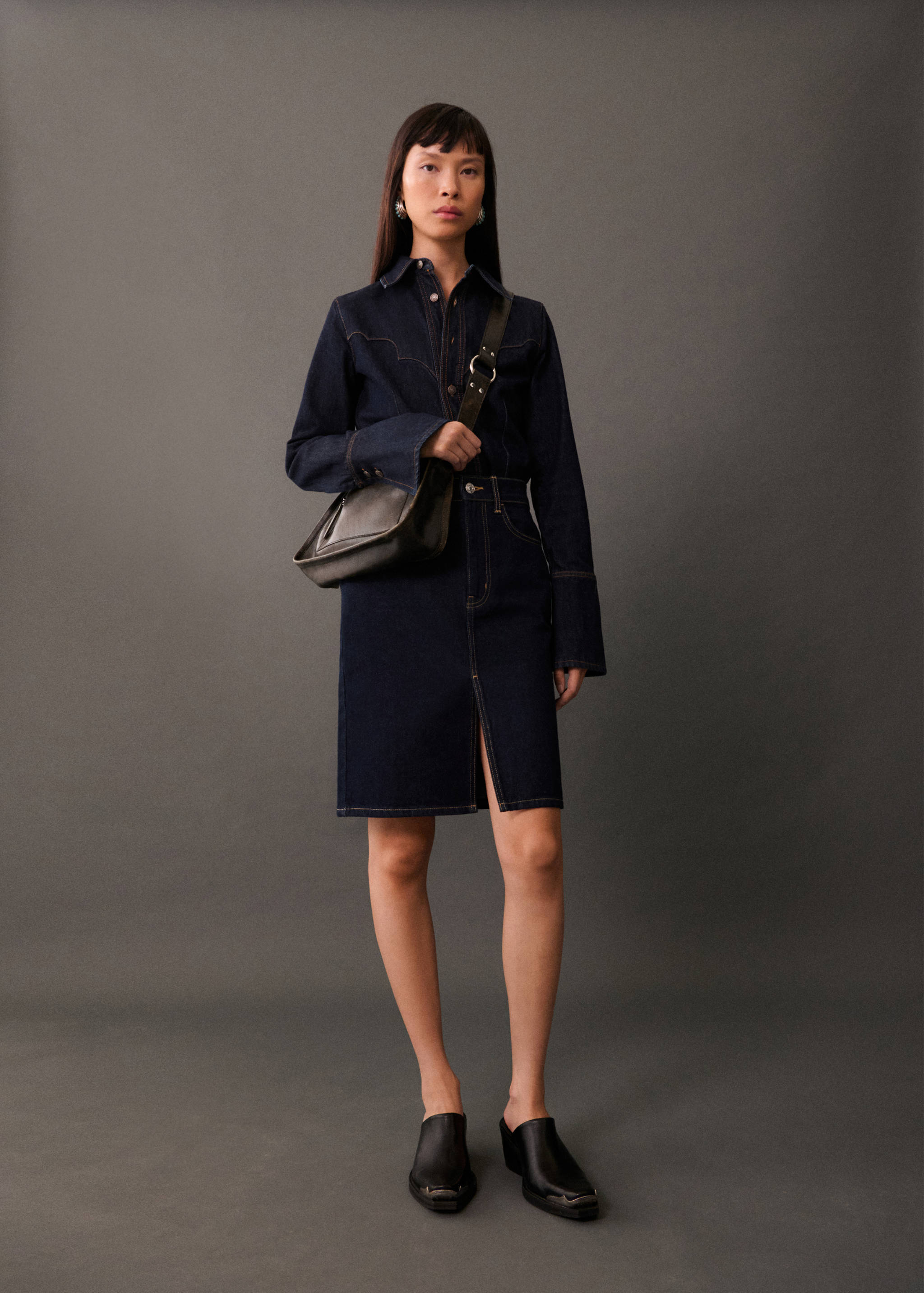 Jupe midi en jean rinse wash - Plan général