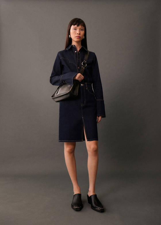 Rinse wash denim midi etek