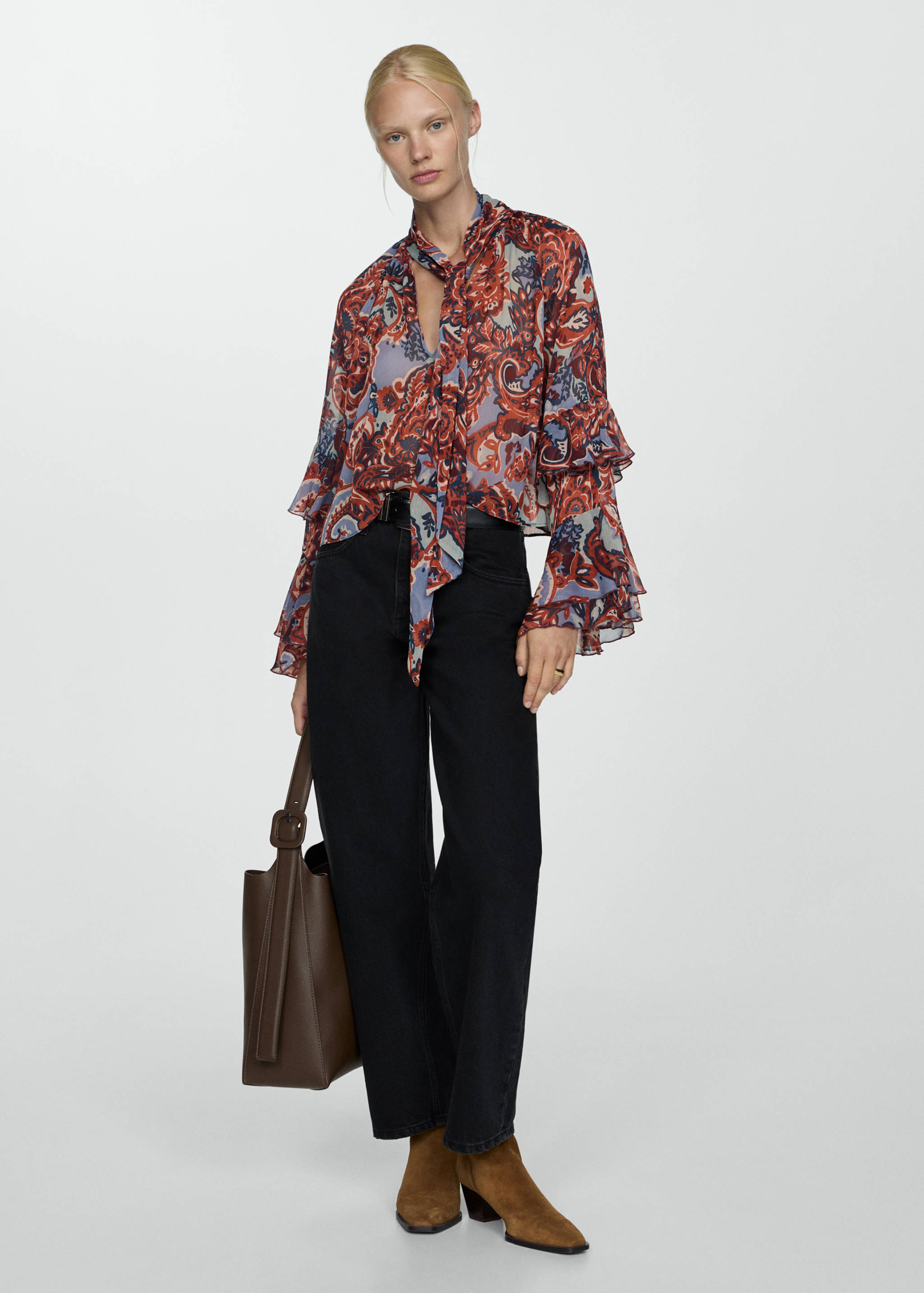 Ruffled paisley-print blouse - General plane