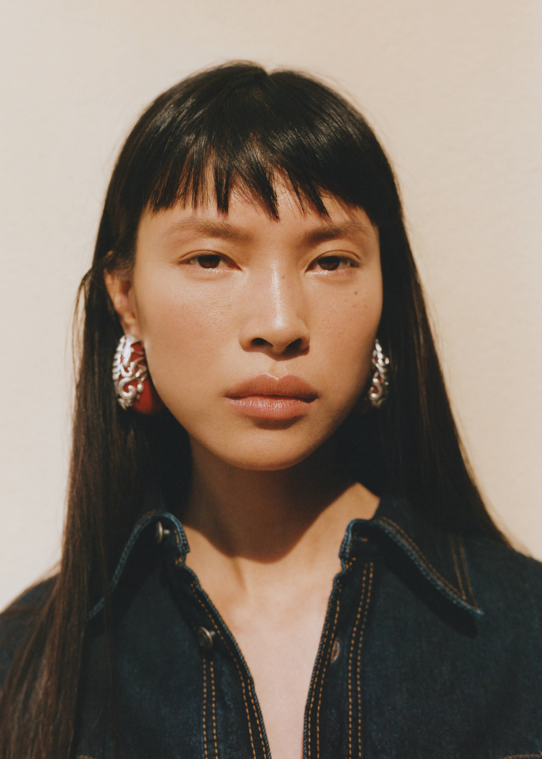 金属细节耳环 - null