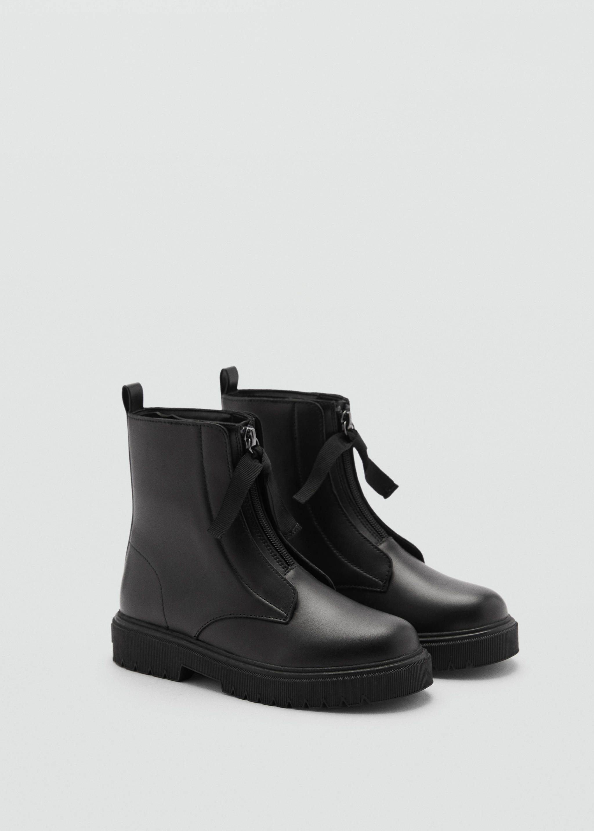 皮革平底踝靴 - null