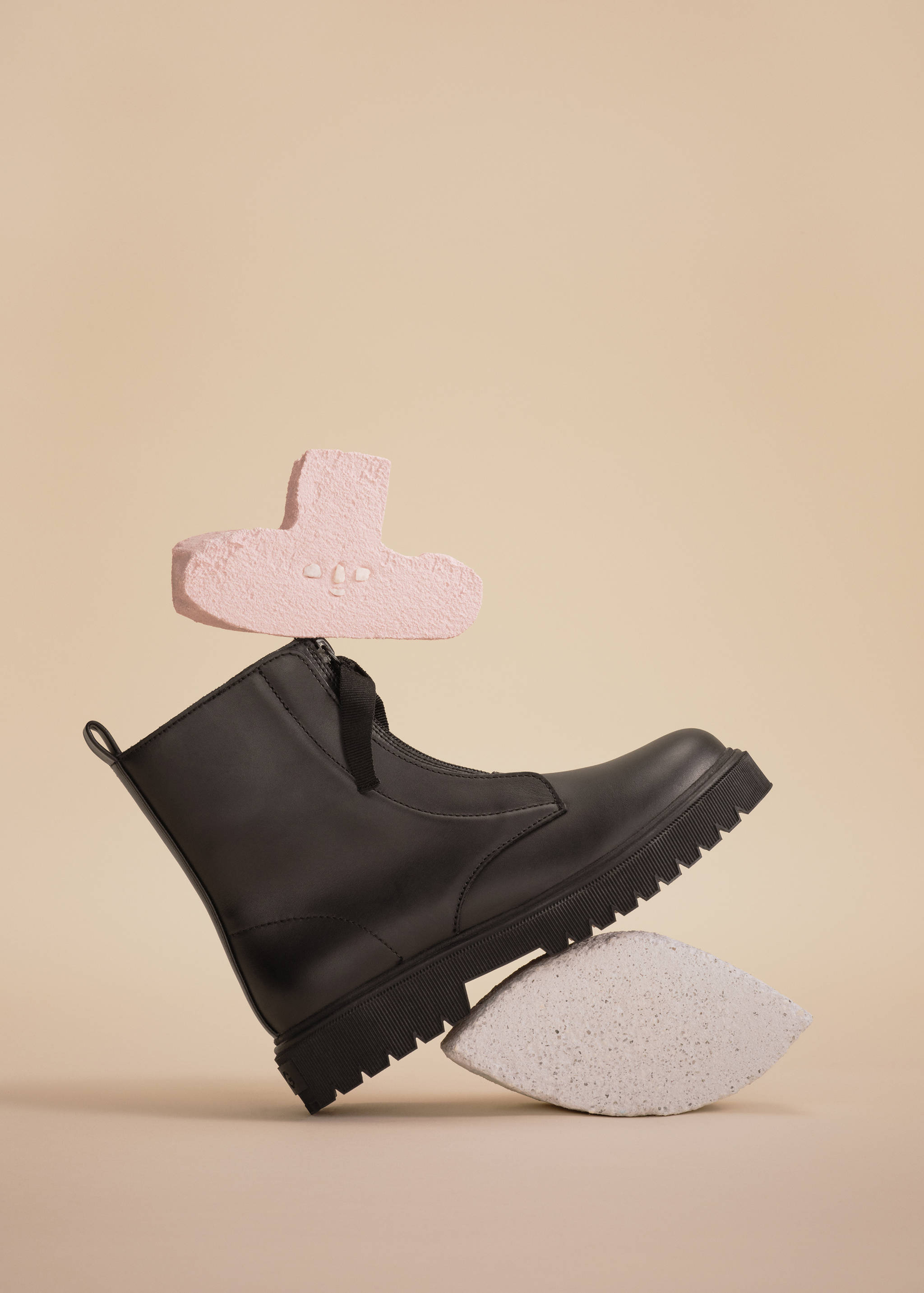 皮革平底踝靴 - null