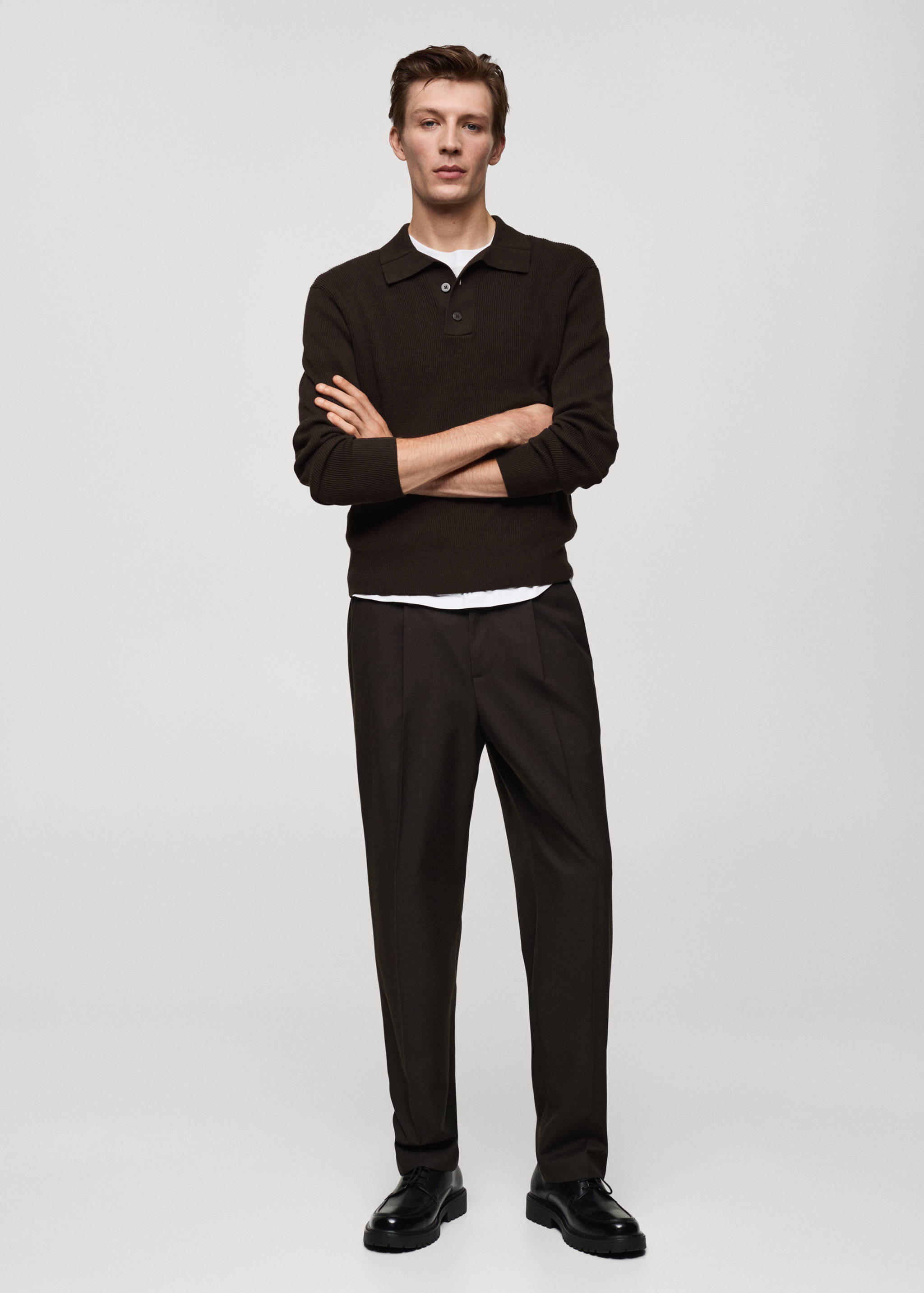 Fine-knit ribbed cotton polo shirt - General plane