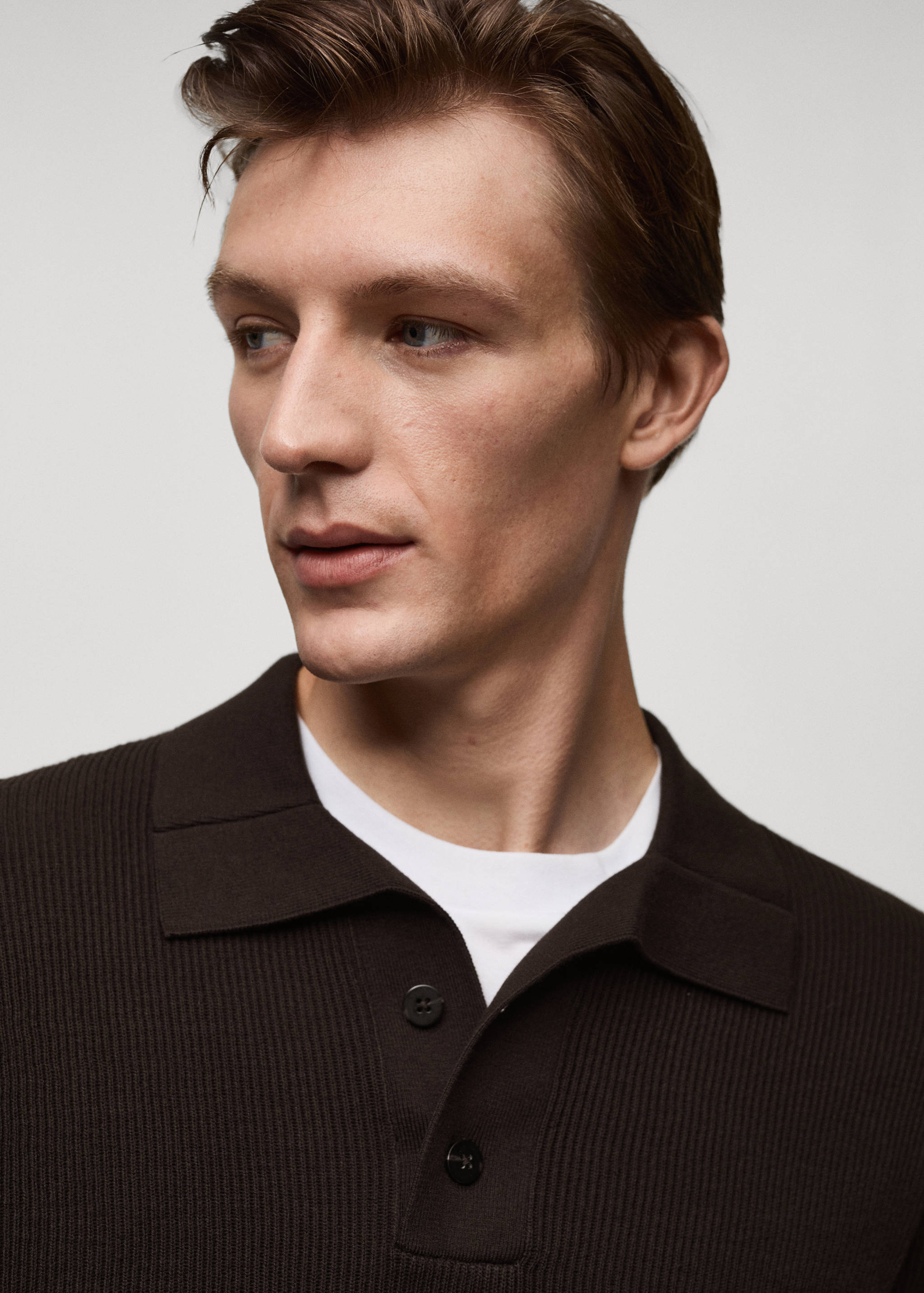 Fine-knit ribbed cotton polo shirt - Details of the article 1