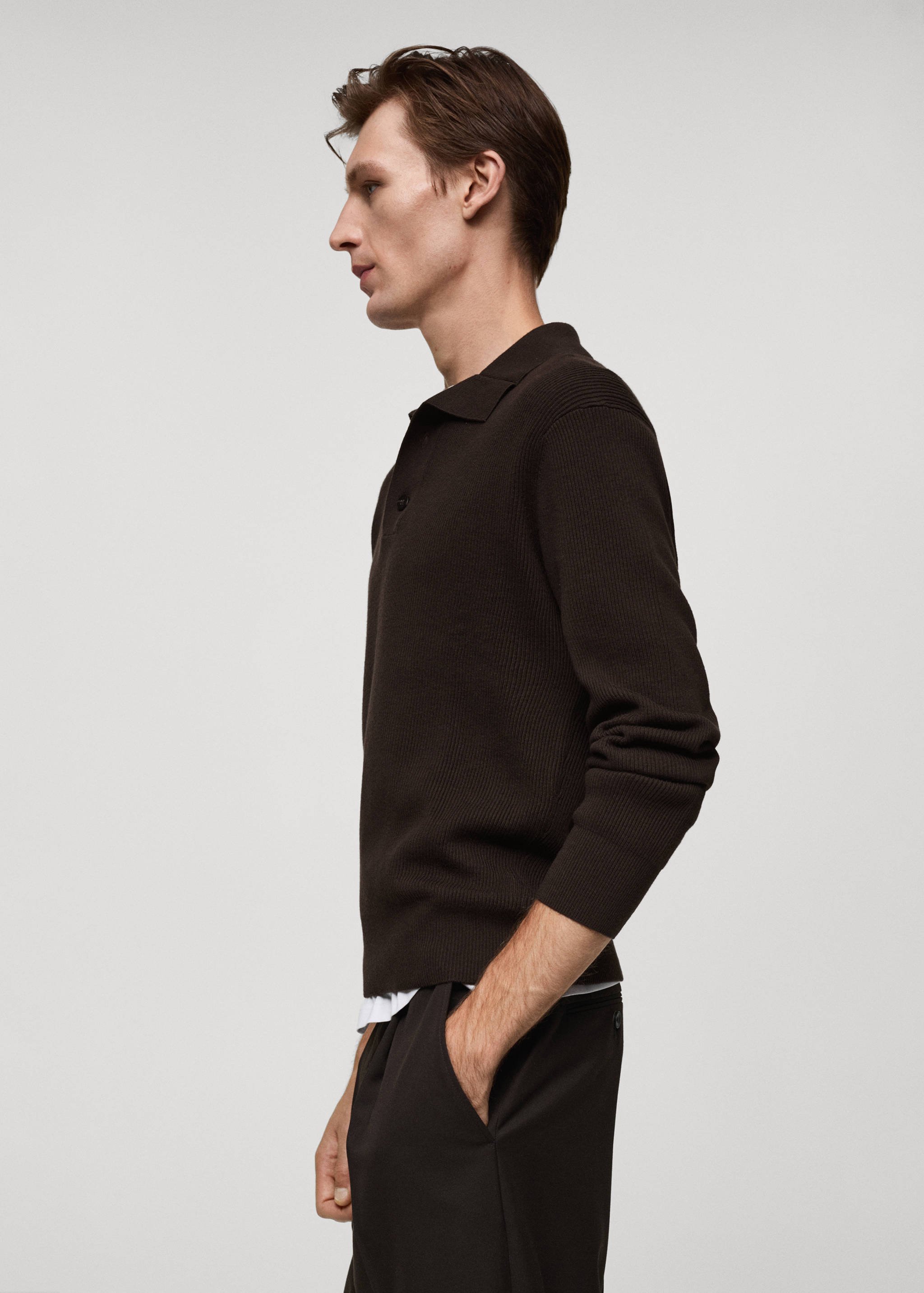 Fine-knit ribbed cotton polo shirt - Details of the article 2